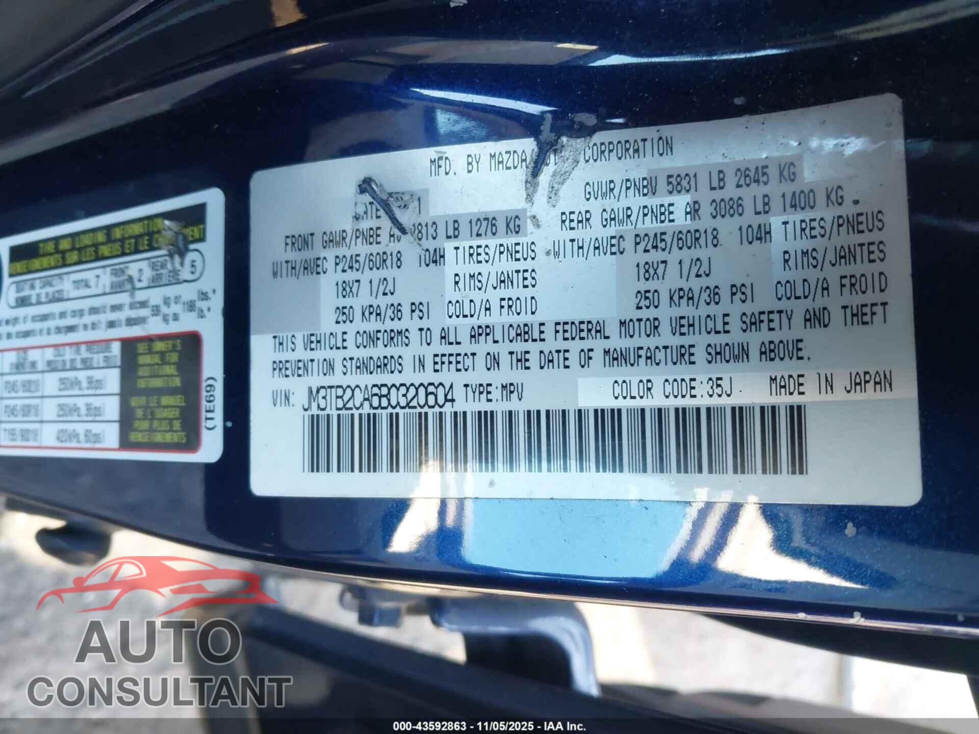 MAZDA CX-9 2011 - JM3TB2CA6B0320604