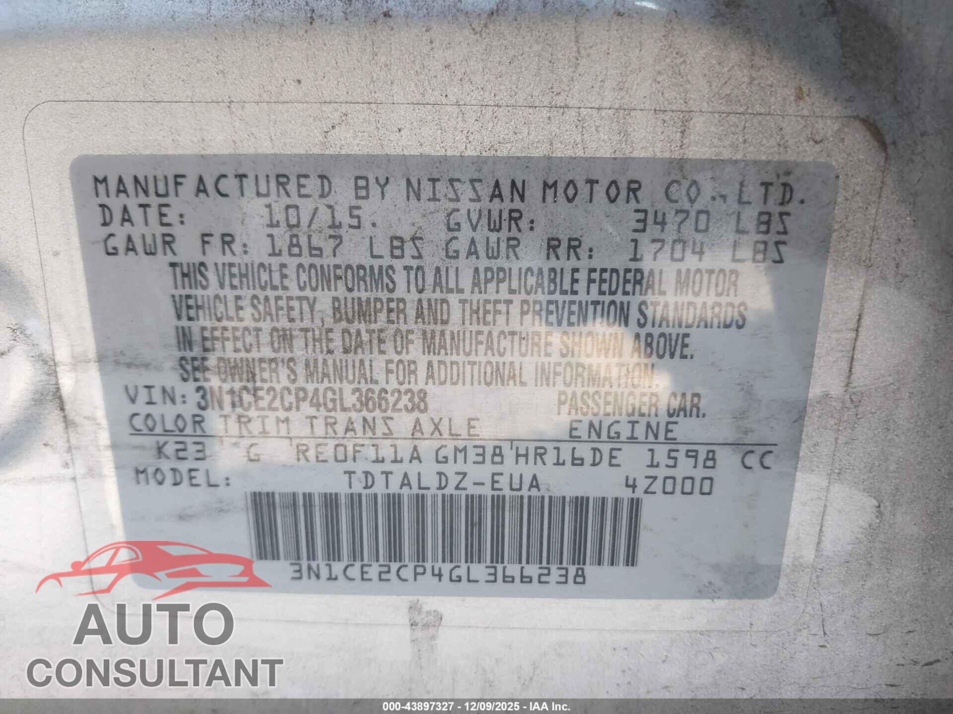 NISSAN VERSA NOTE 2016 - 3N1CE2CP4GL366238
