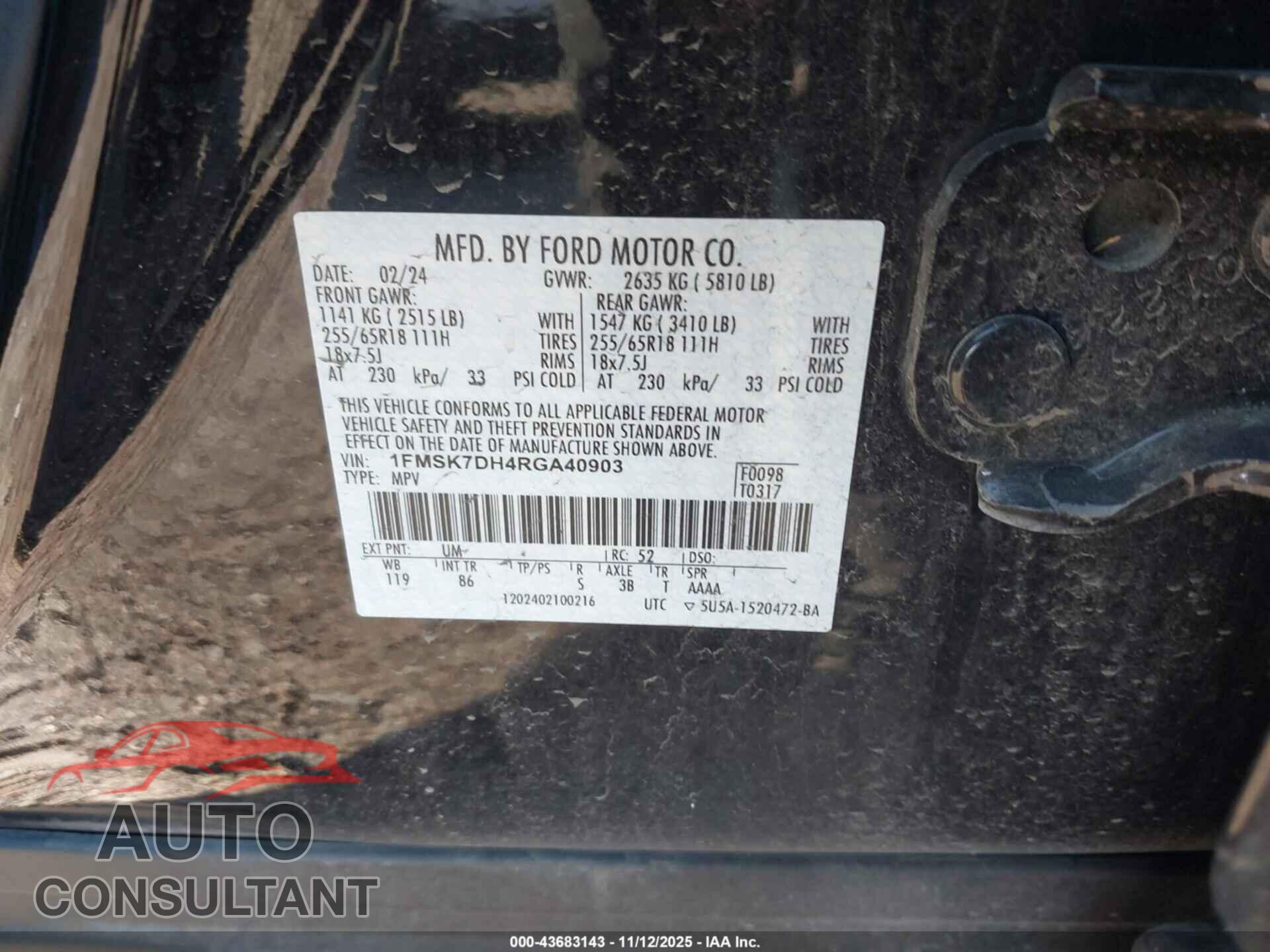 FORD EXPLORER 2024 - 1FMSK7DH4RGA40903