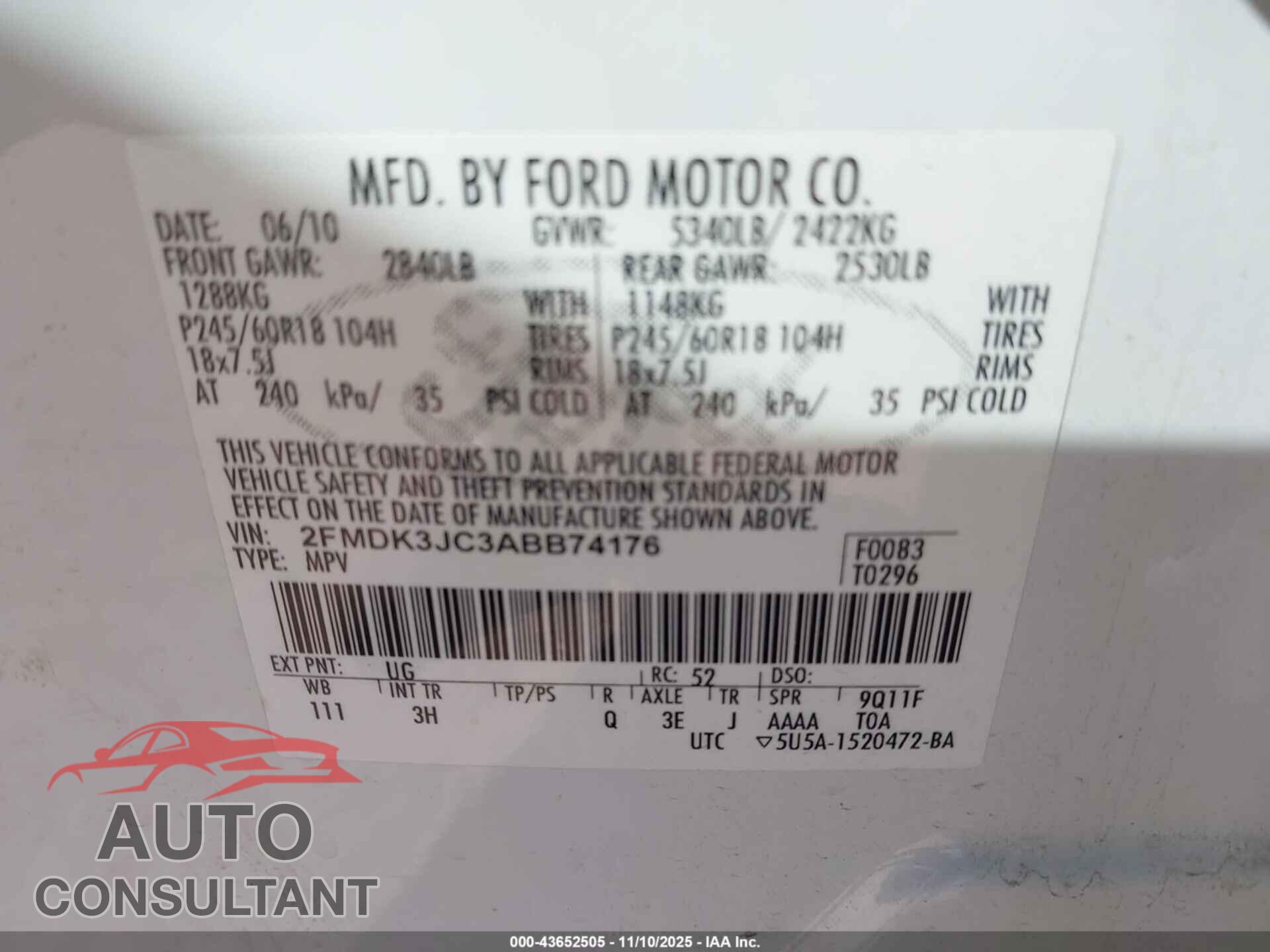 FORD EDGE 2010 - 2FMDK3JC3ABB74176