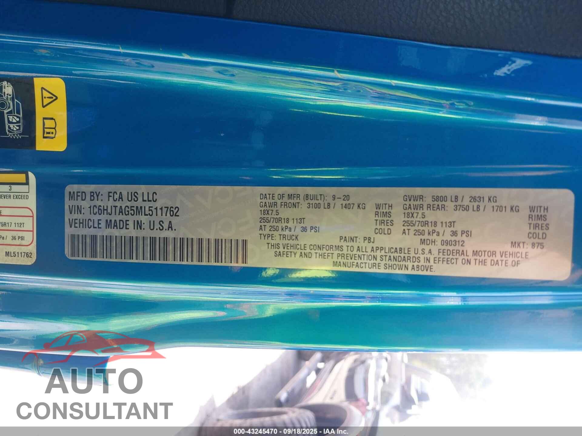 JEEP GLADIATOR 2021 - 1C6HJTAG5ML511762
