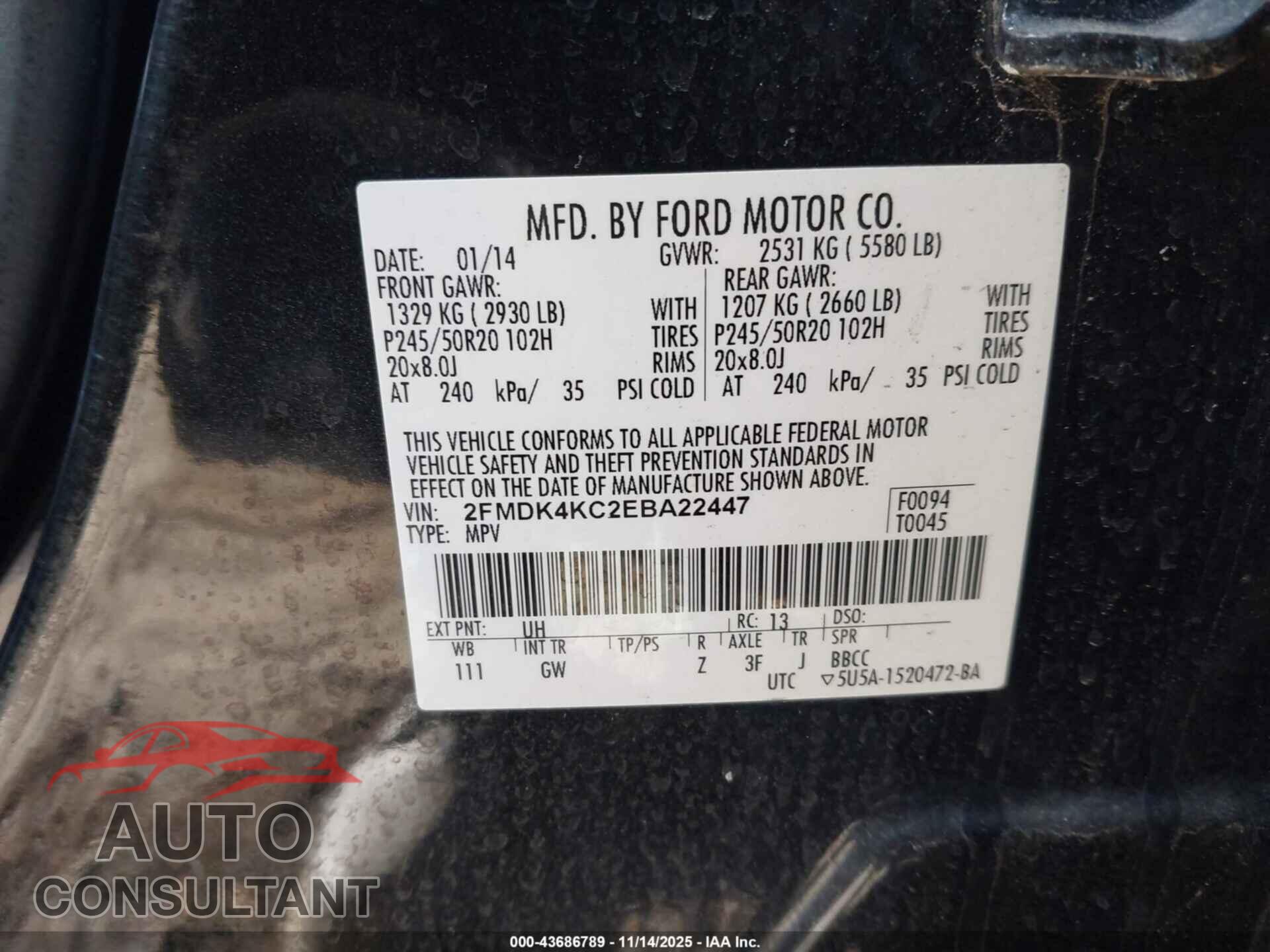 FORD EDGE 2014 - 2FMDK4KC2EBA22447