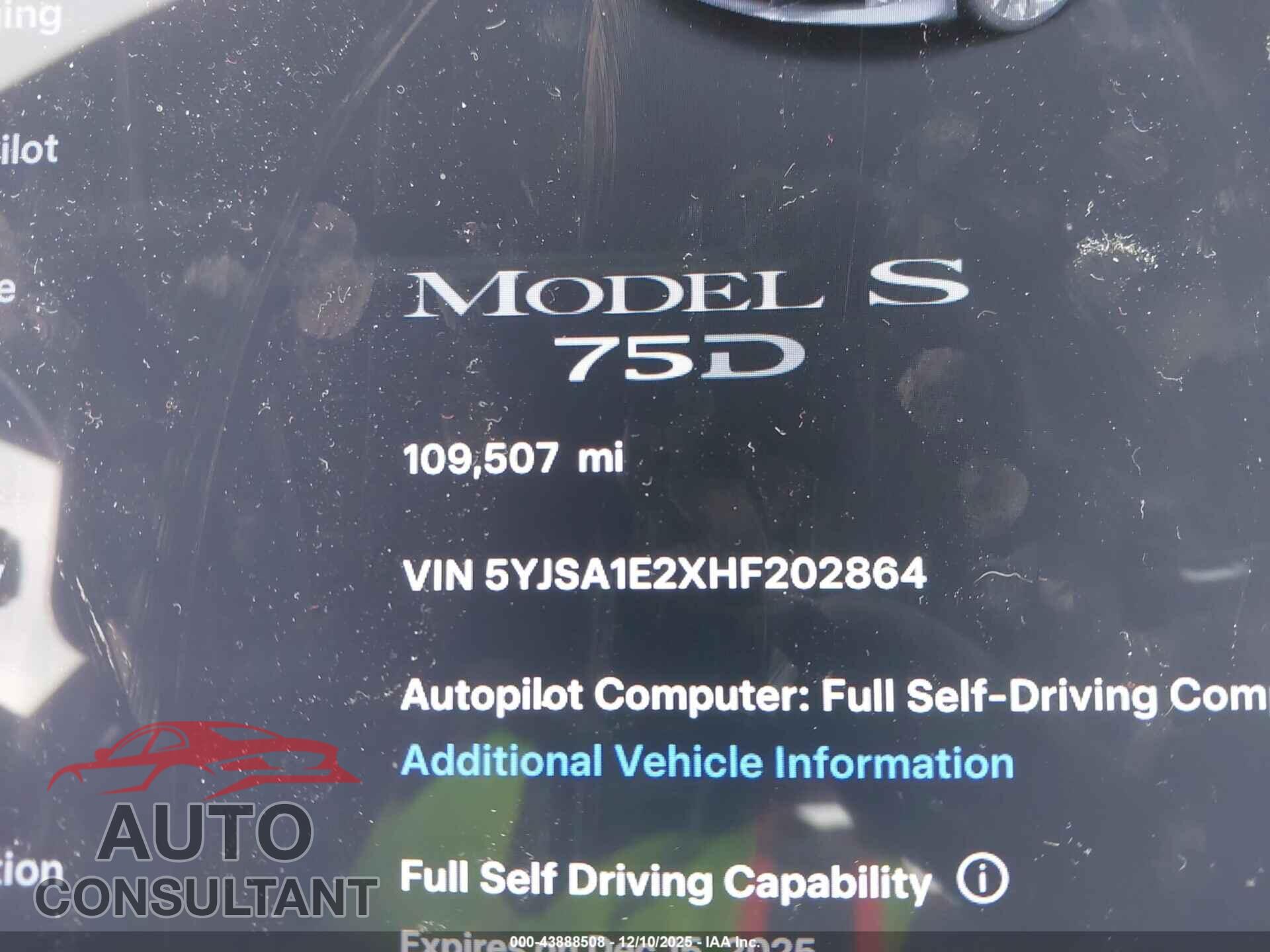 TESLA MODEL S 2017 - 5YJSA1E2XHF202864