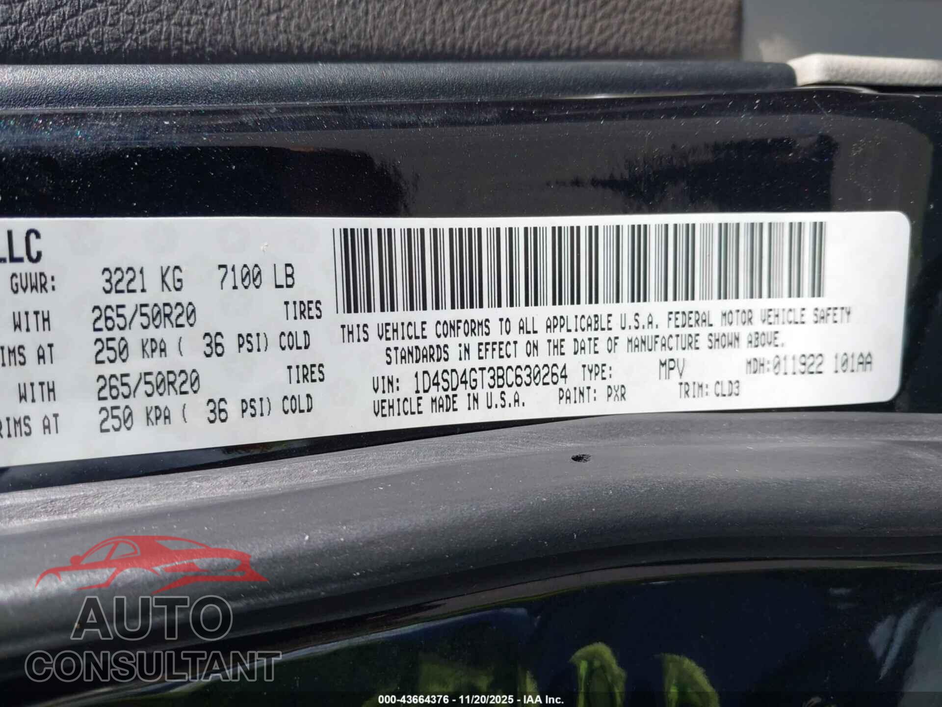 DODGE DURANGO 2011 - 1D4SD4GT3BC630264