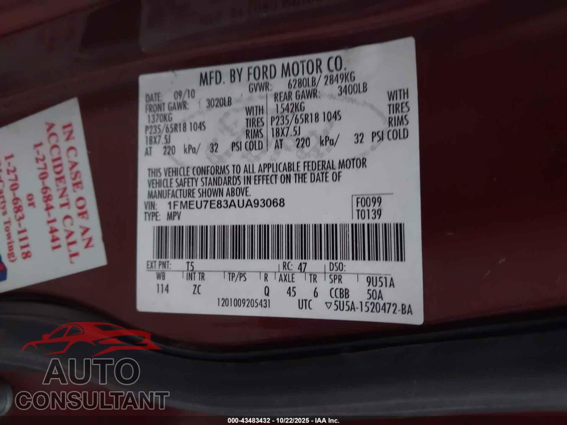 FORD EXPLORER 2010 - 1FMEU7E83AUA93068