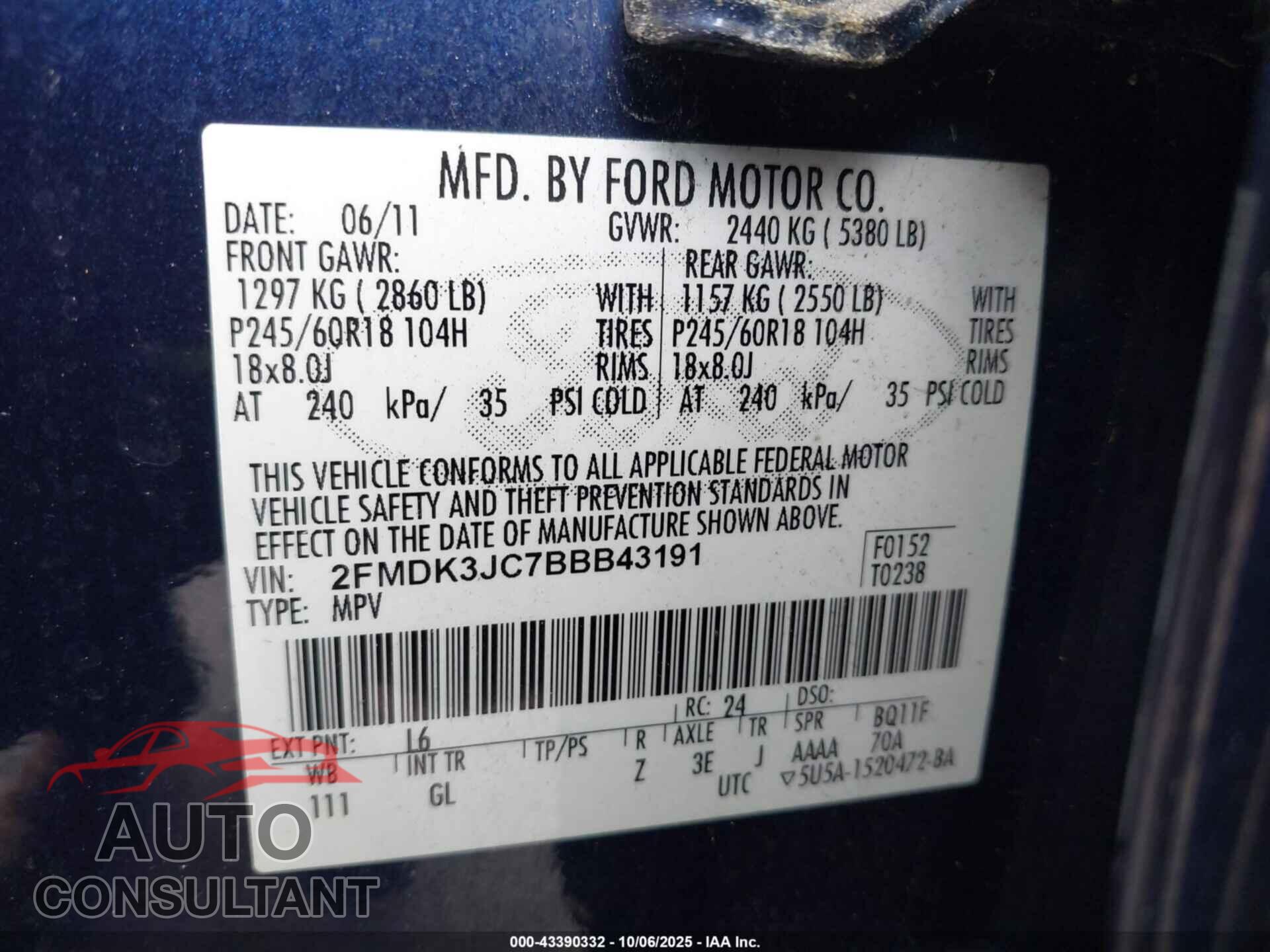 FORD EDGE 2011 - 2FMDK3JC7BBB43191