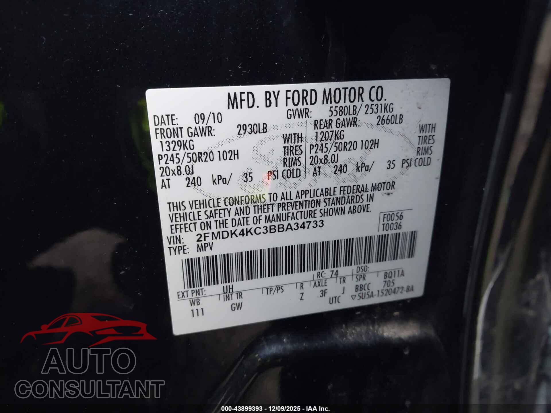 FORD EDGE 2011 - 2FMDK4KC3BBA34733