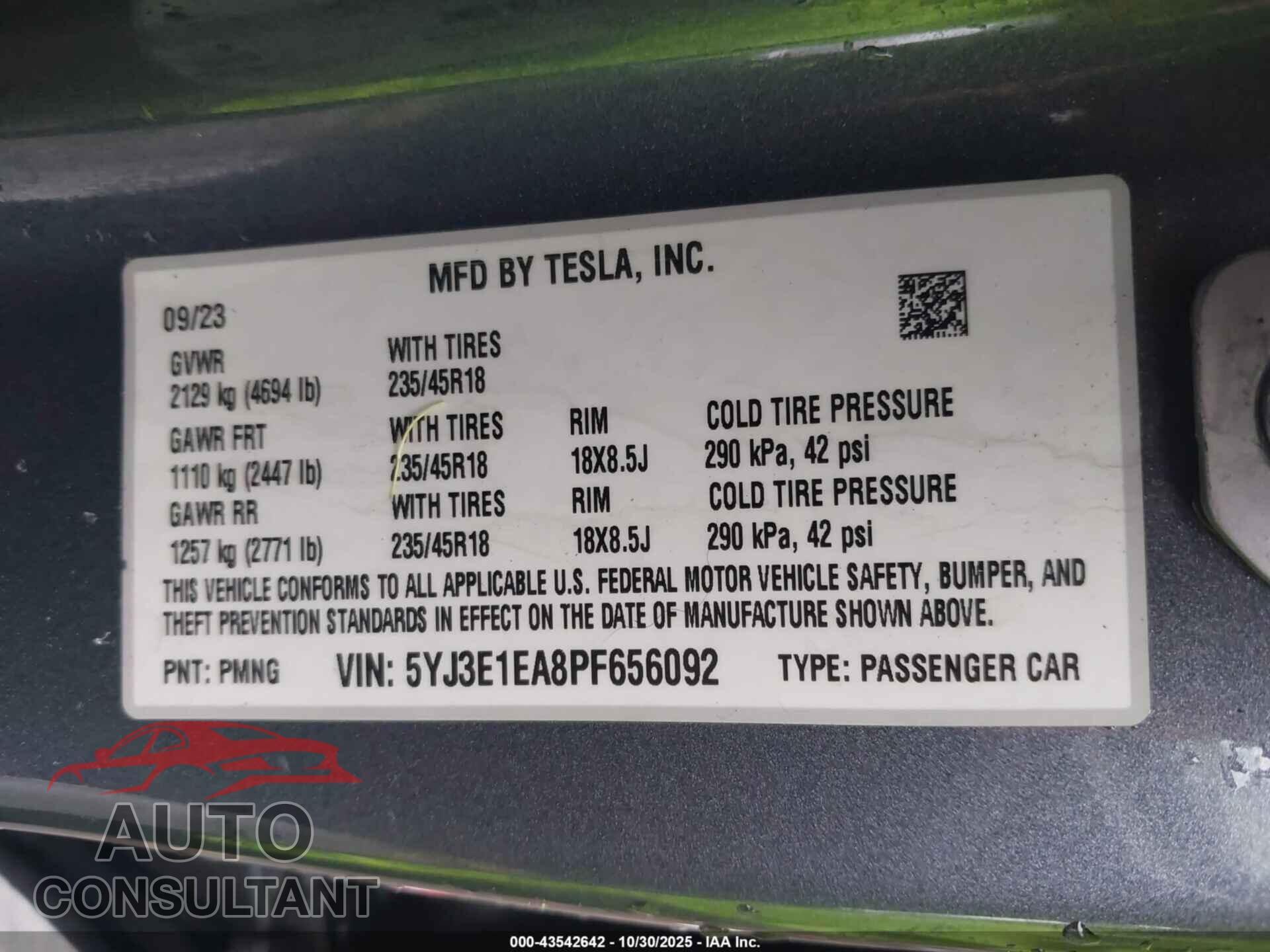 TESLA MODEL 3 2023 - 5YJ3E1EA8PF656092