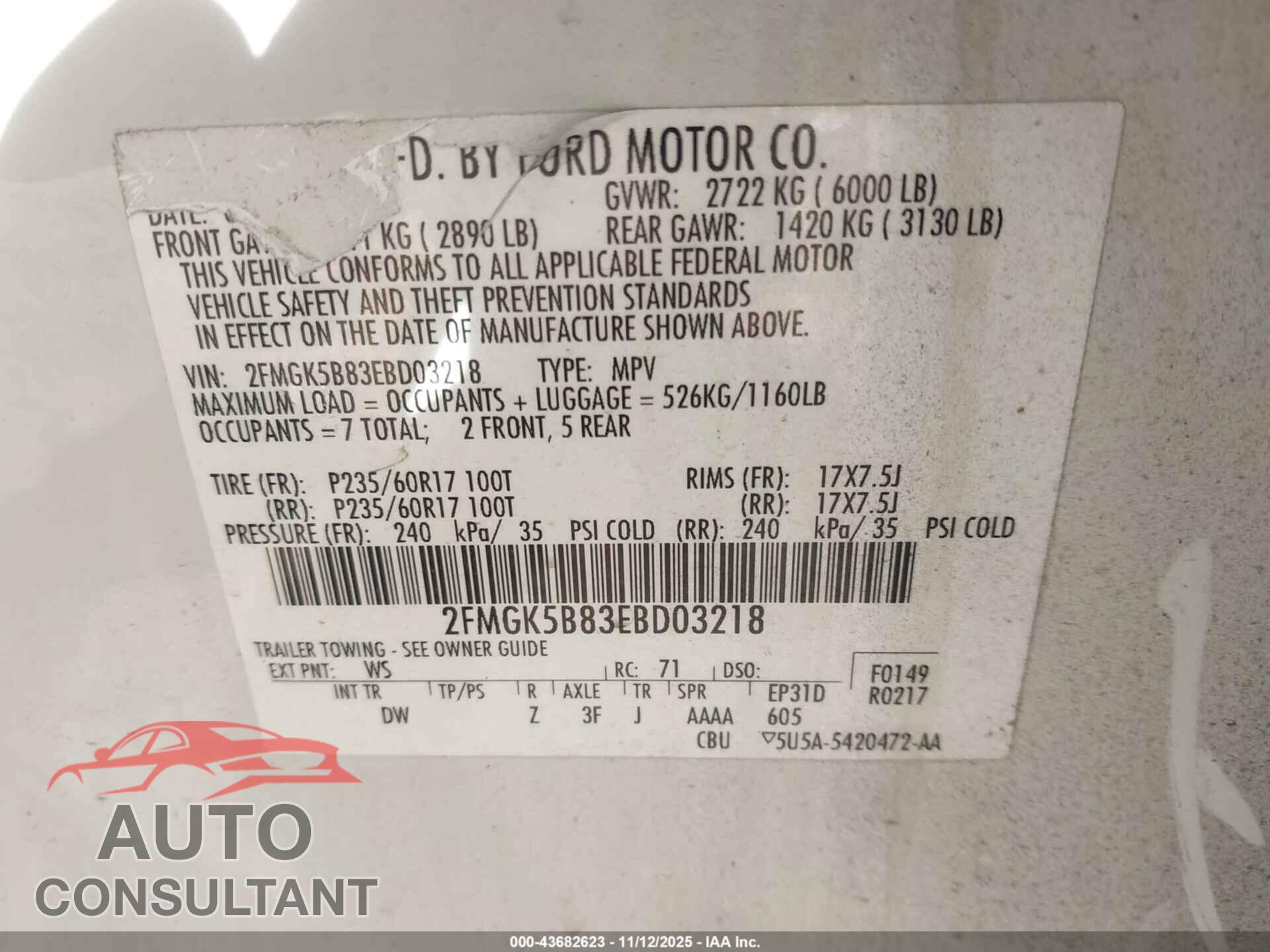 FORD FLEX 2014 - 2FMGK5B83EBD03218