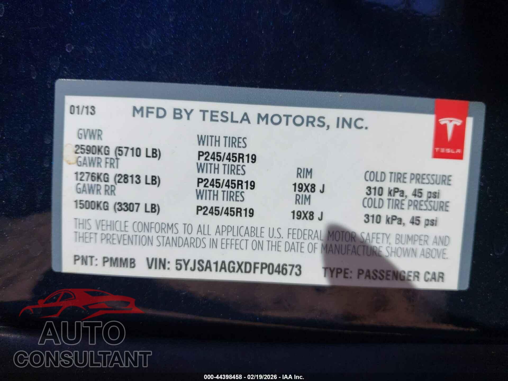TESLA MODEL S 2013 - 5YJSA1AGXDFP04673