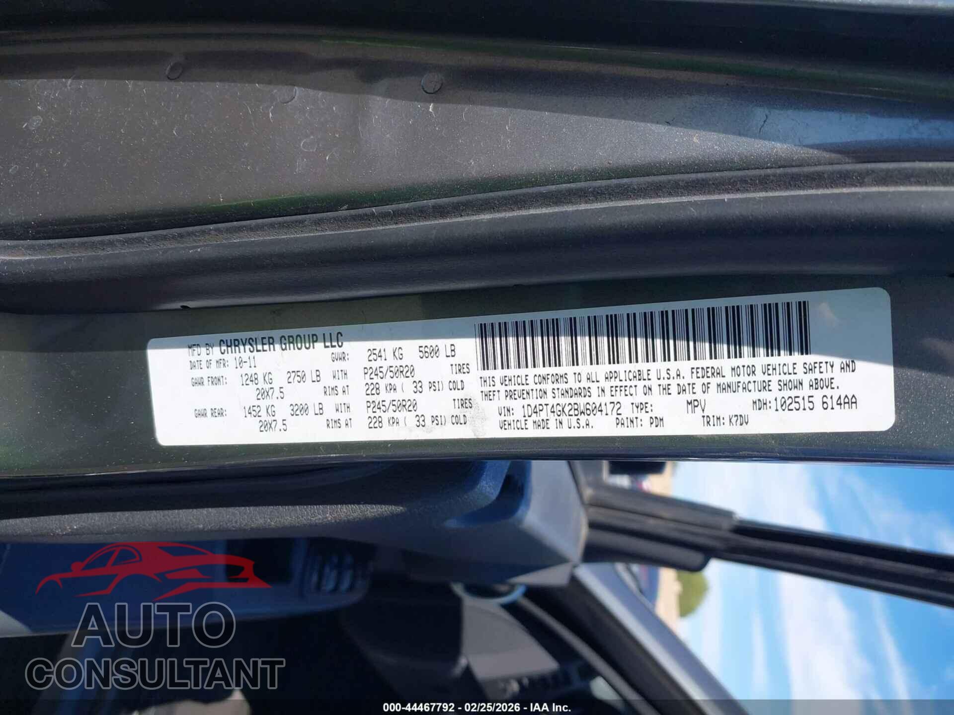 DODGE NITRO 2011 - 1D4PT4GK2BW604172