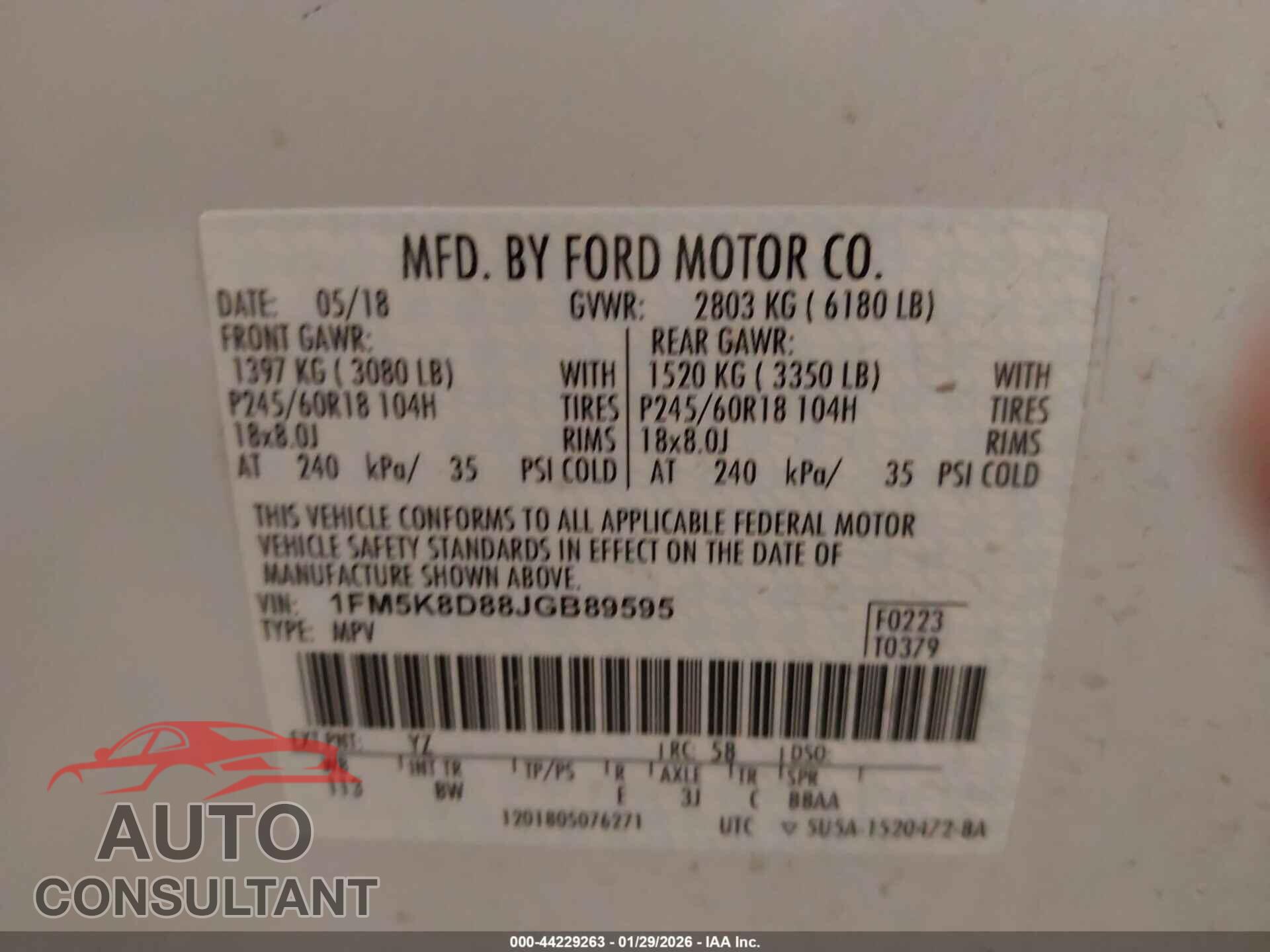 FORD EXPLORER 2018 - 1FM5K8D88JGB89595