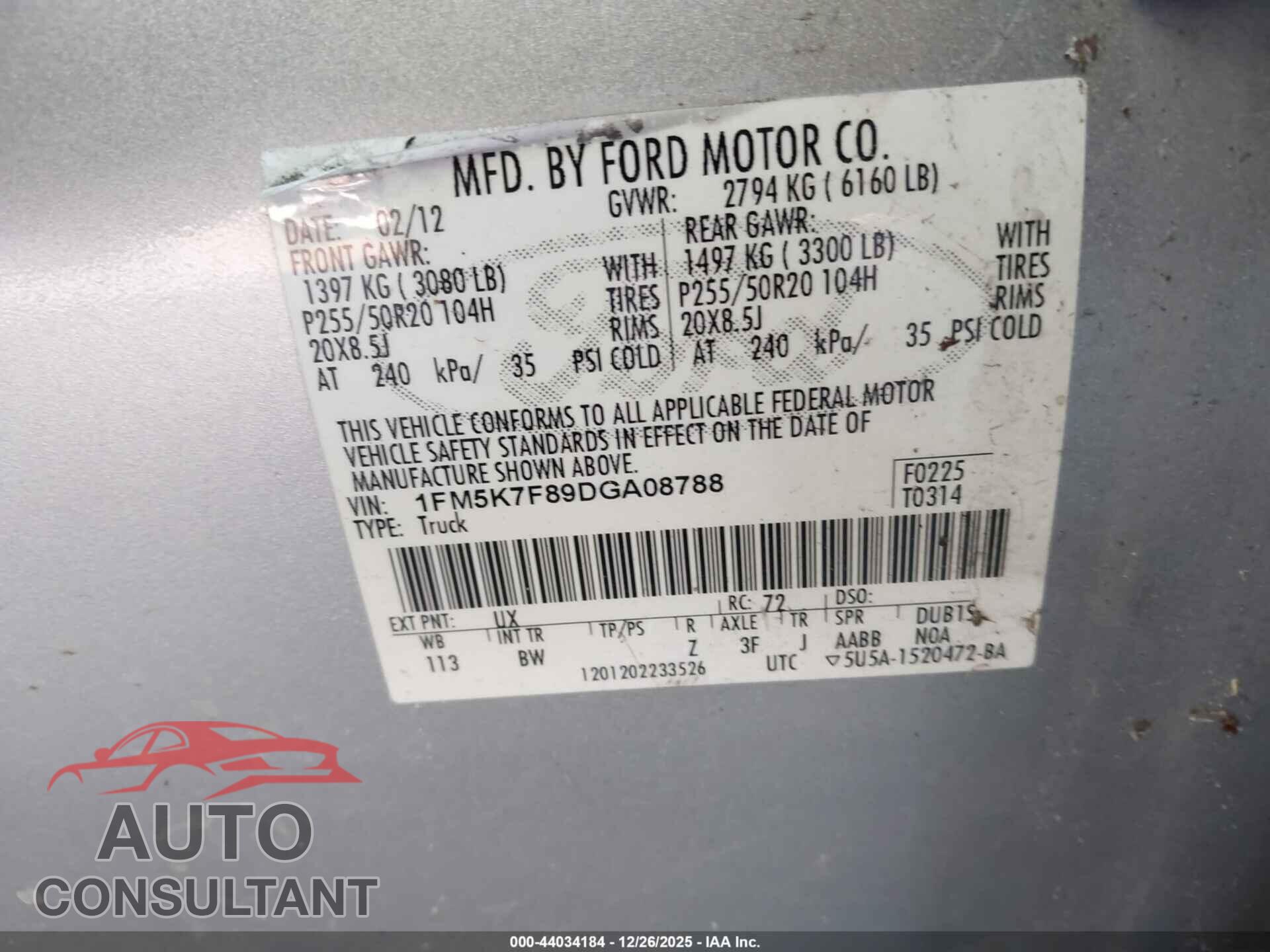 FORD EXPLORER 2013 - 1FM5K7F89DGA08788
