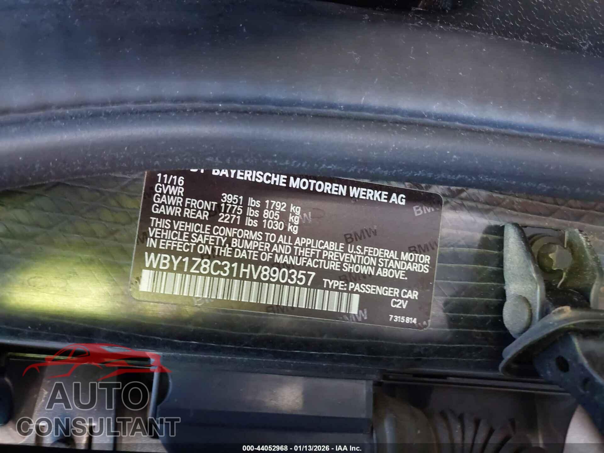 BMW I3 2017 - WBY1Z8C31HV890357