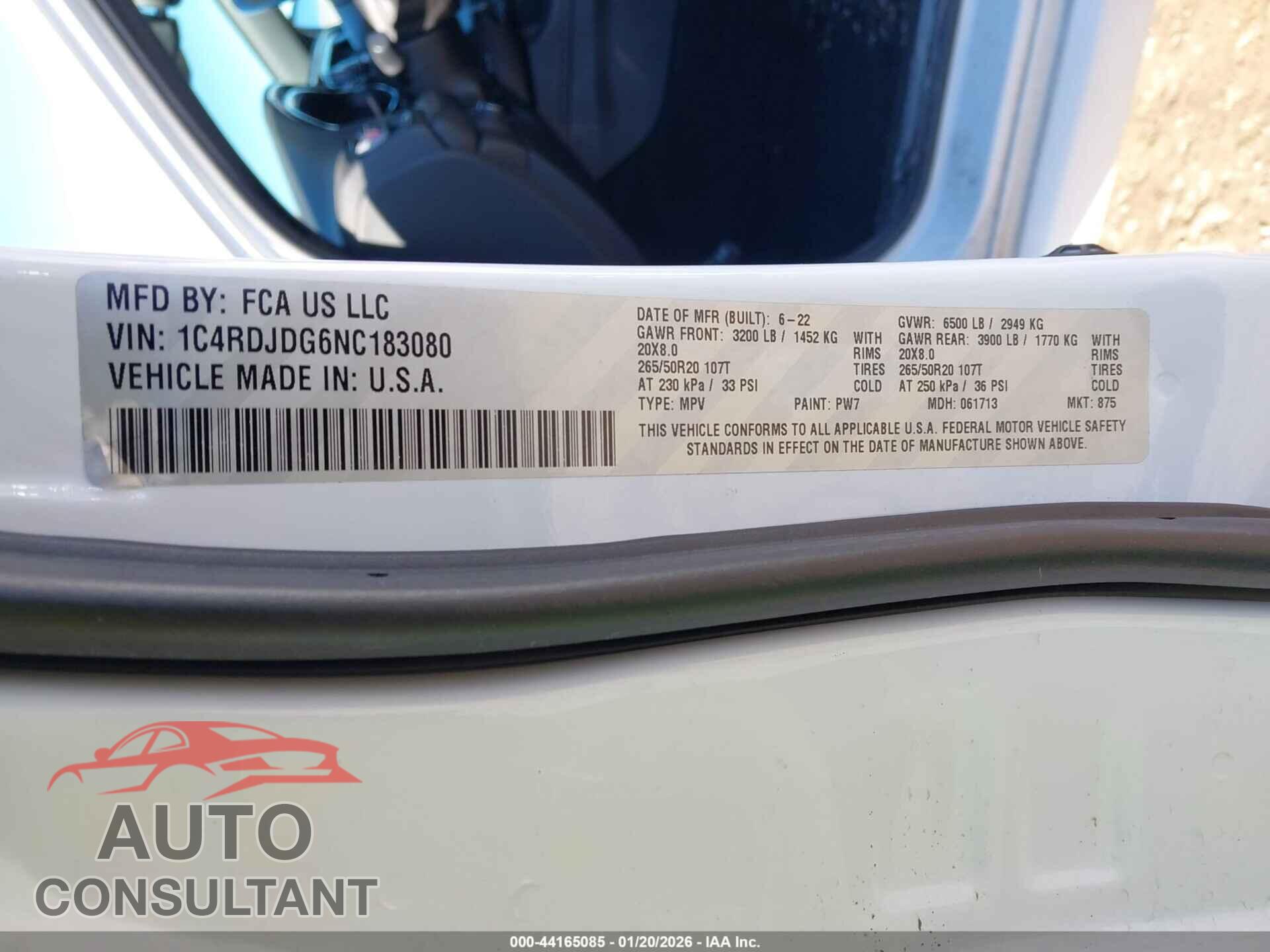 DODGE DURANGO 2022 - 1C4RDJDG6NC183080