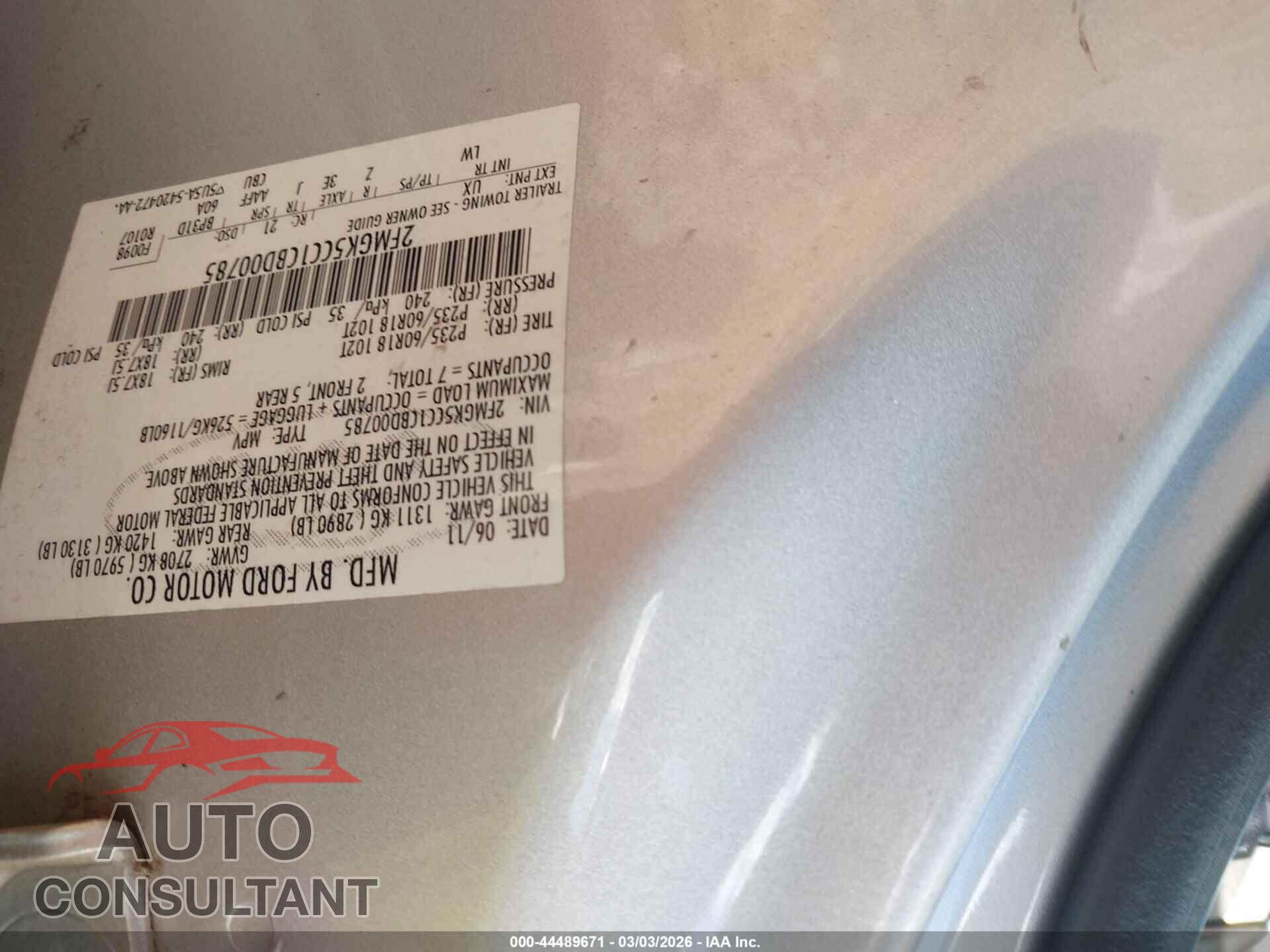 FORD FLEX 2012 - 2FMGK5CC1CBD00785