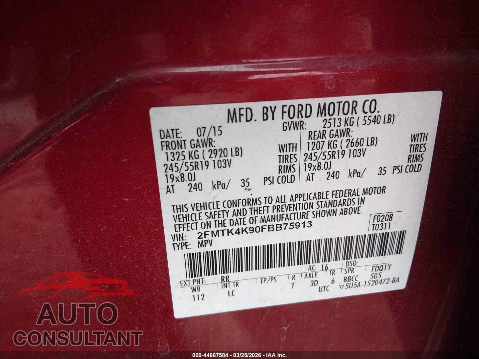FORD EDGE 2015 - 2FMTK4K90FBB75913