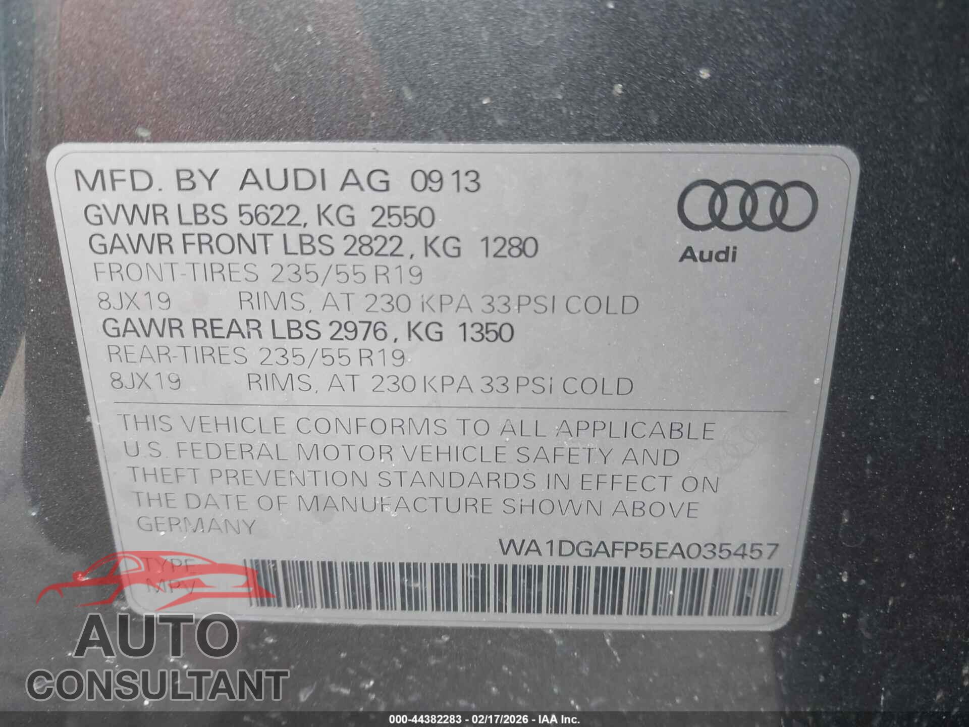 AUDI Q5 2014 - WA1DGAFP5EA035457