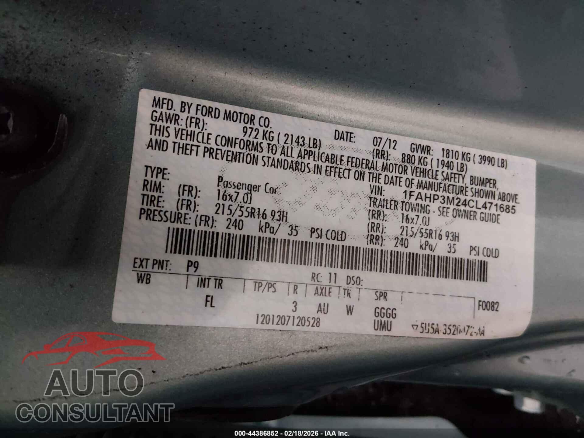 FORD FOCUS 2012 - 1FAHP3M24CL471685