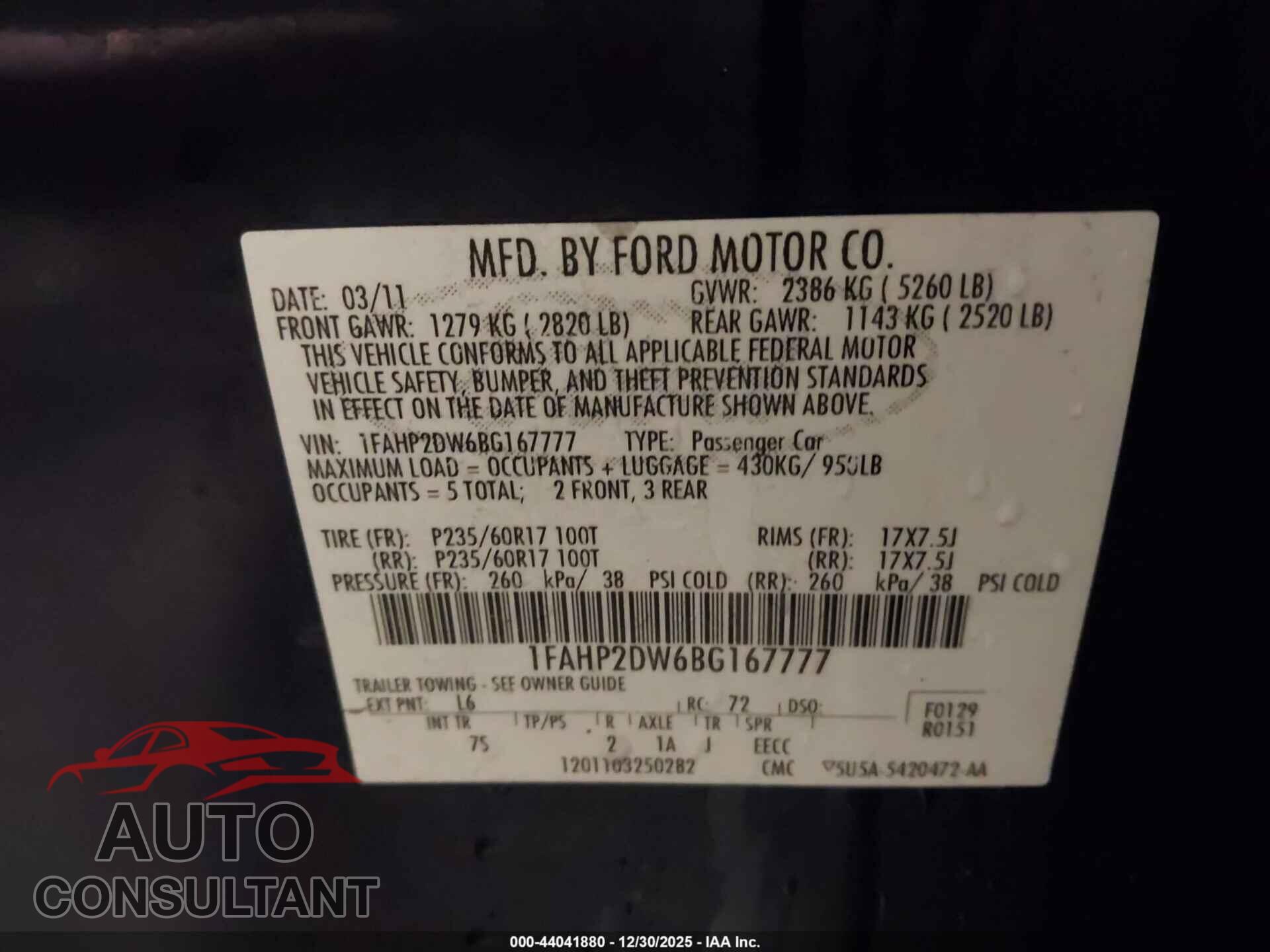 FORD TAURUS 2011 - 1FAHP2DW6BG167777