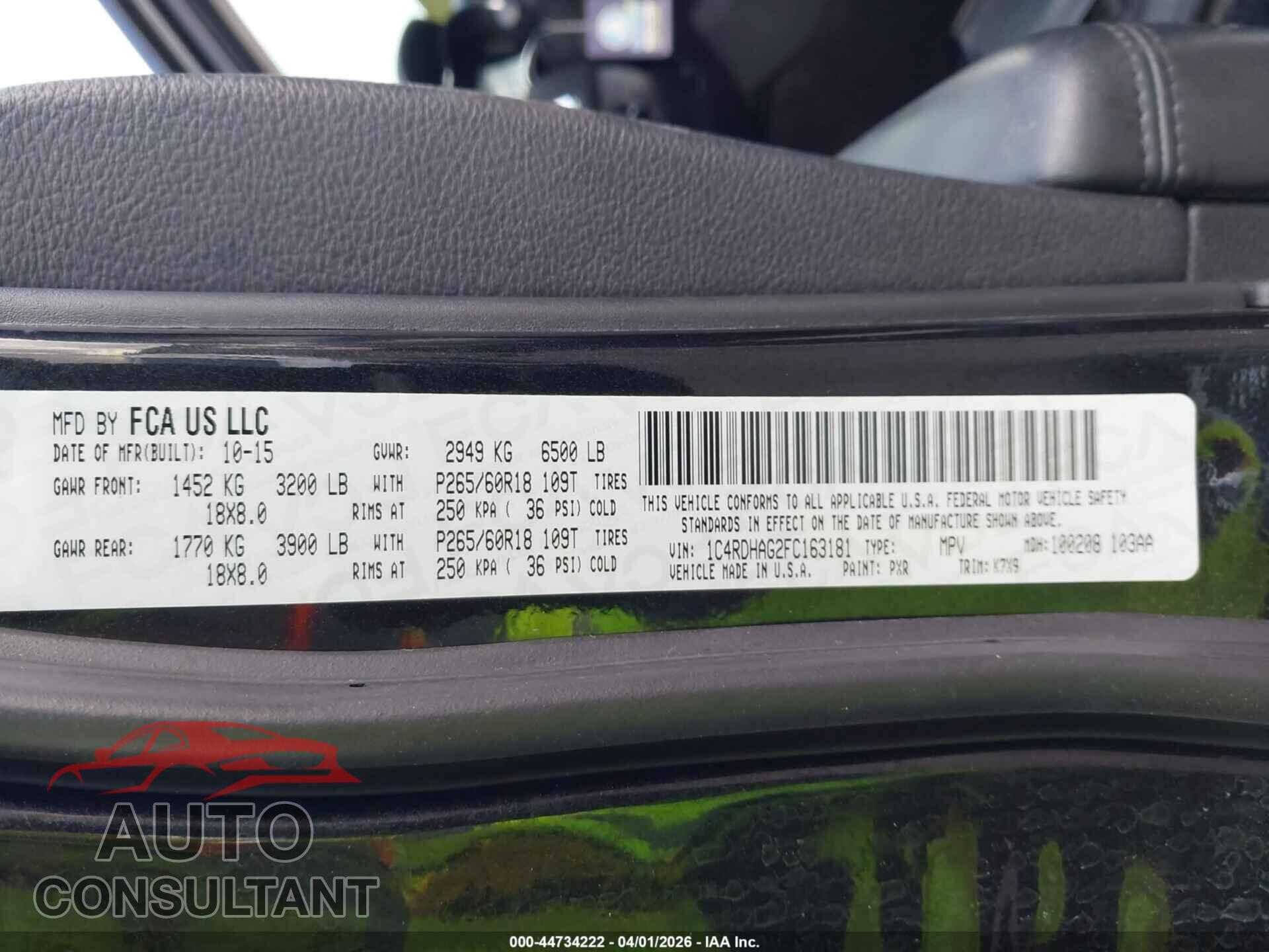 DODGE DURANGO 2015 - 1C4RDHAG2FC163181