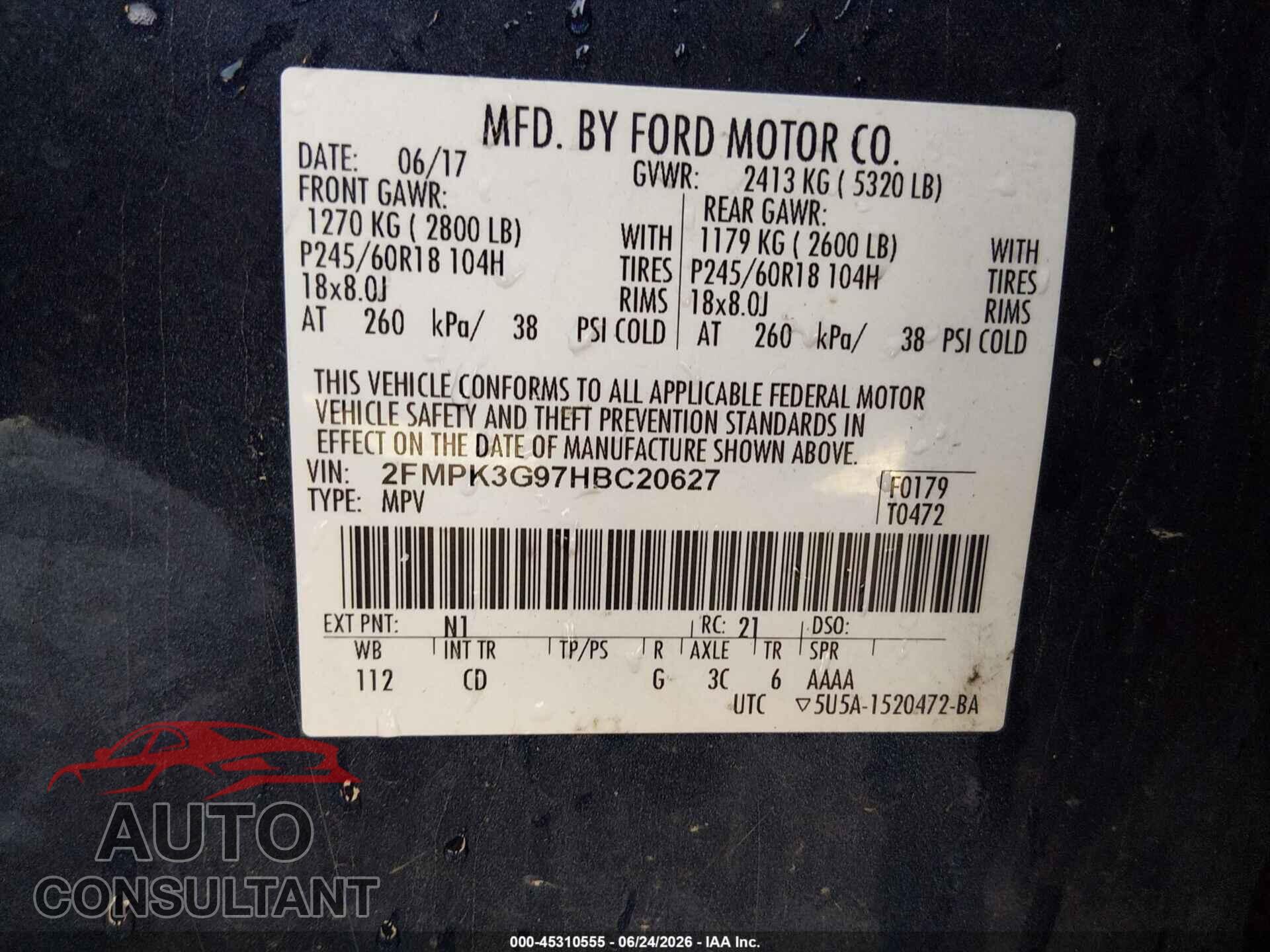 FORD EDGE 2017 - 2FMPK3G97HBC20627