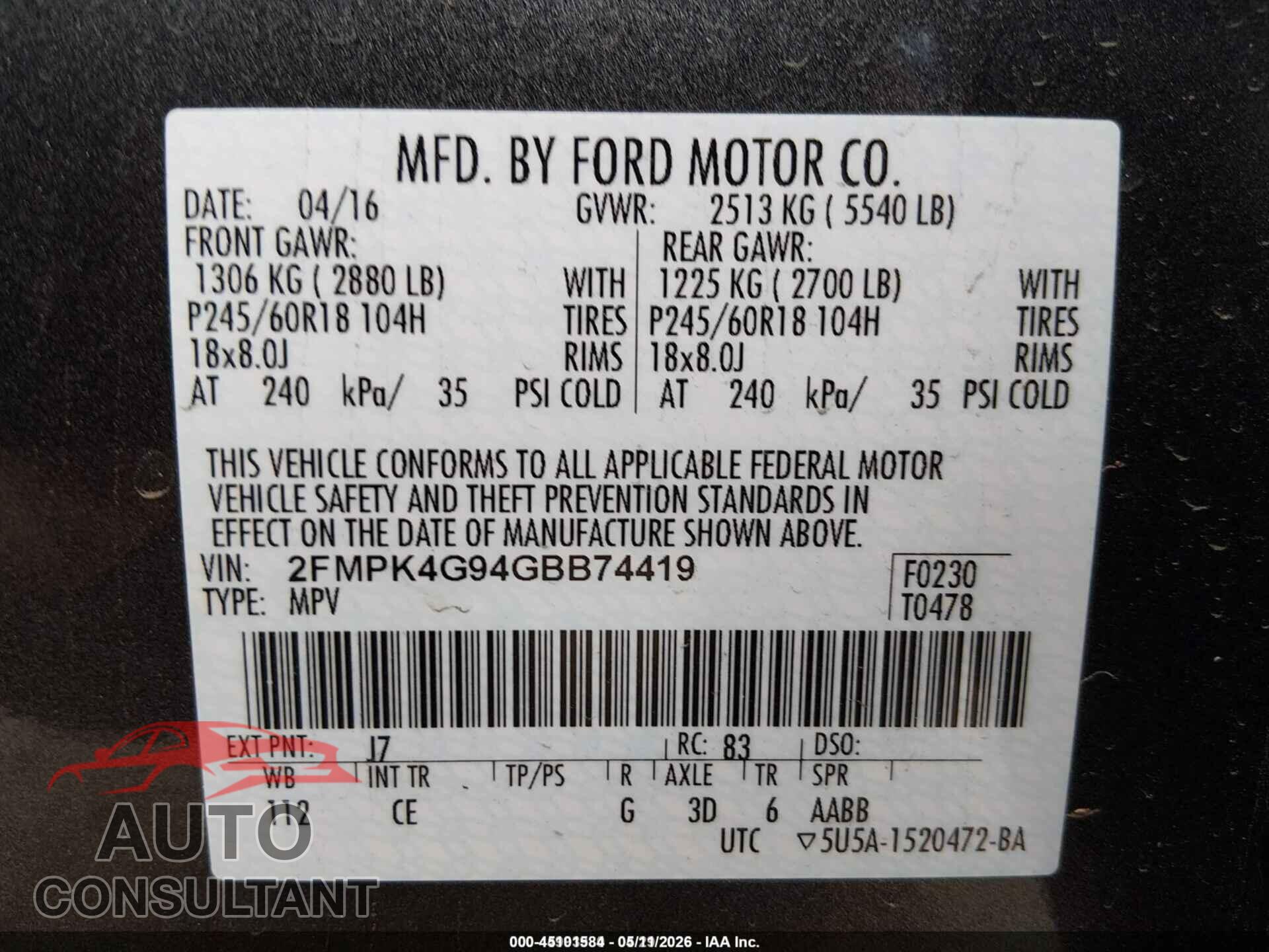 FORD EDGE 2016 - 2FMPK4G94GBB74419