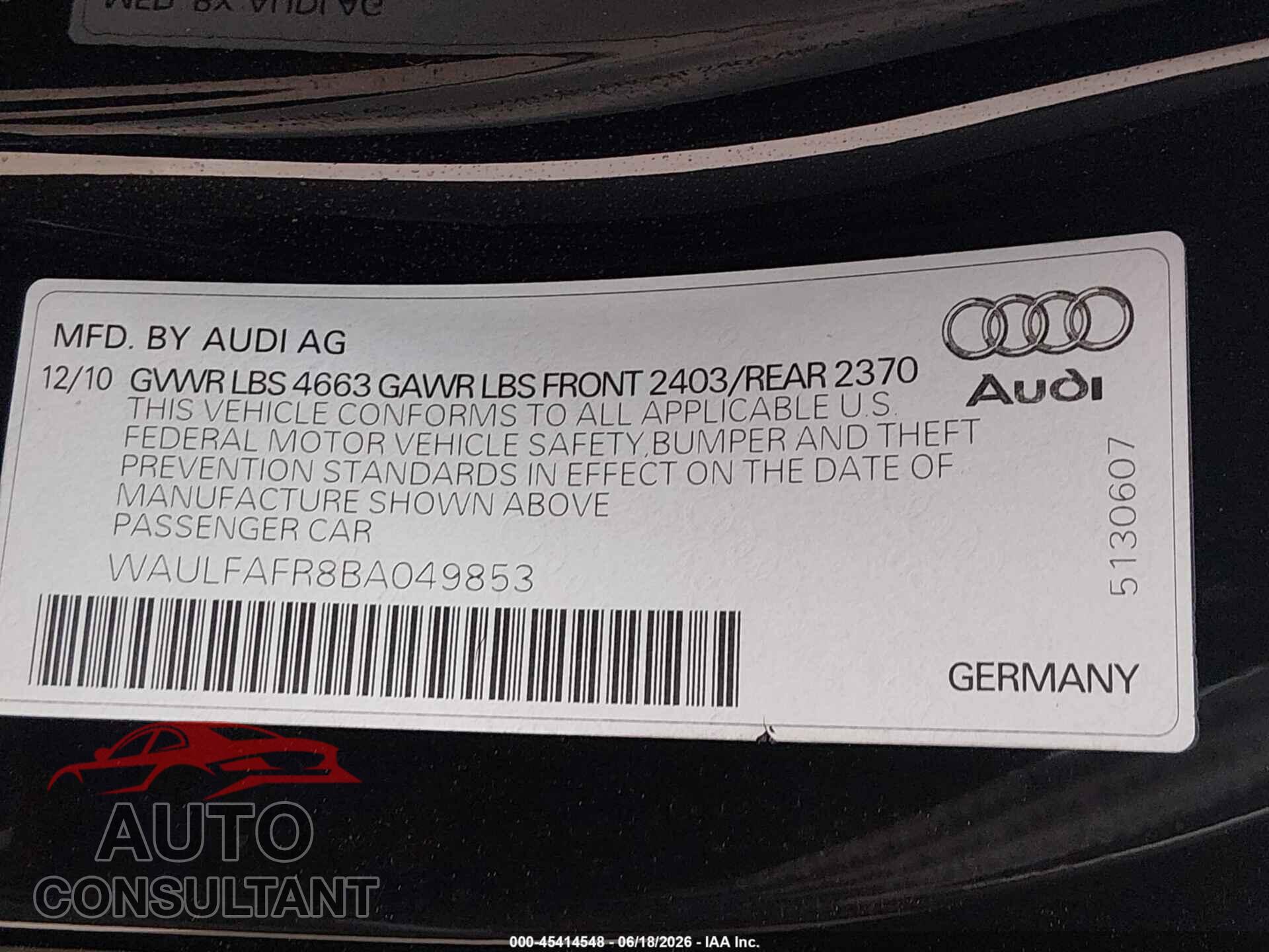 AUDI A5 2011 - WAULFAFR8BA049853