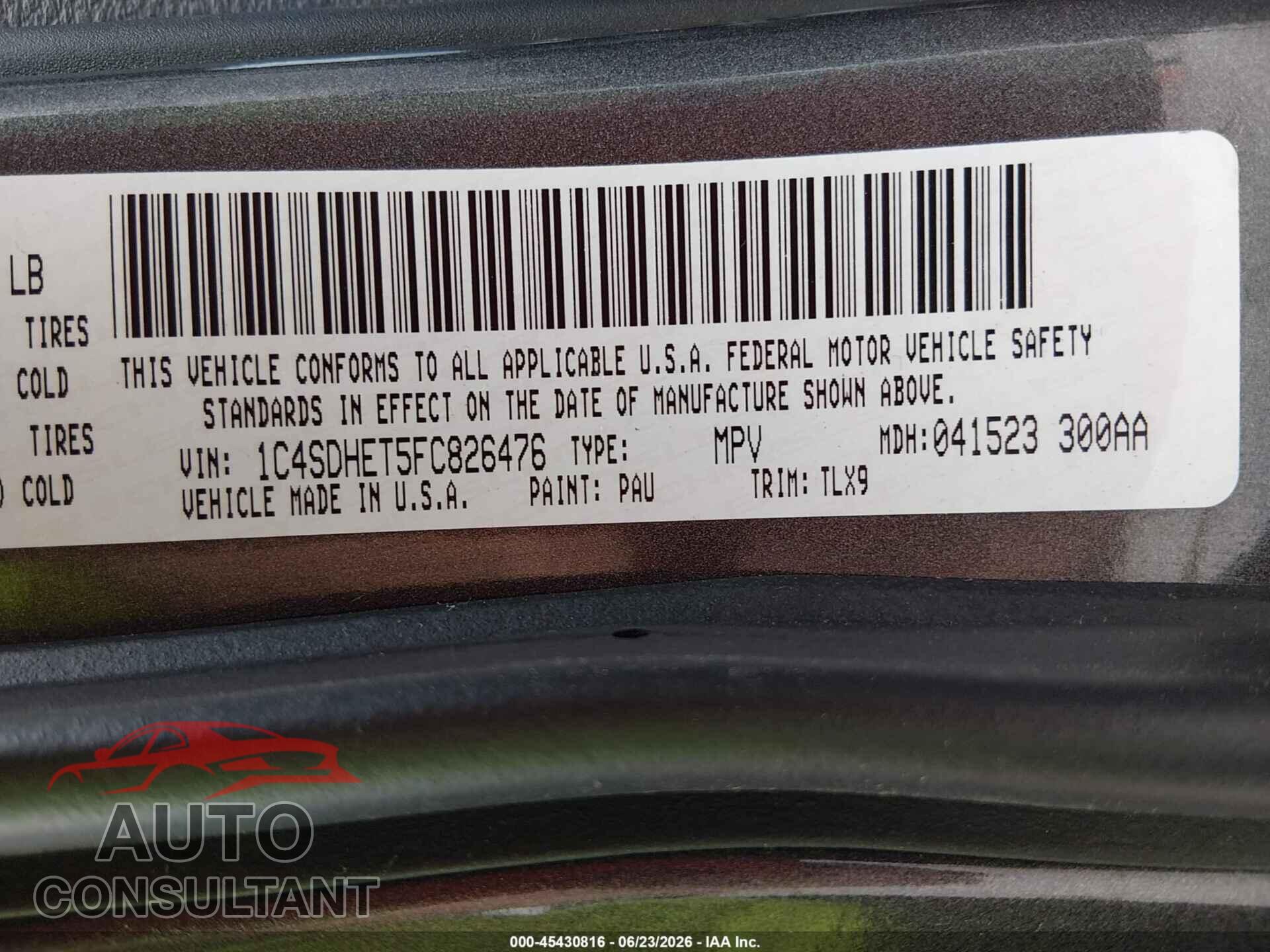 DODGE DURANGO 2015 - 1C4SDHET5FC826476