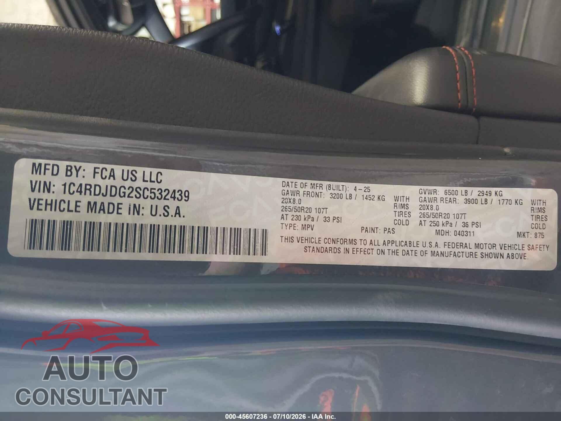 DODGE DURANGO 2025 - 1C4RDJDG2SC532439