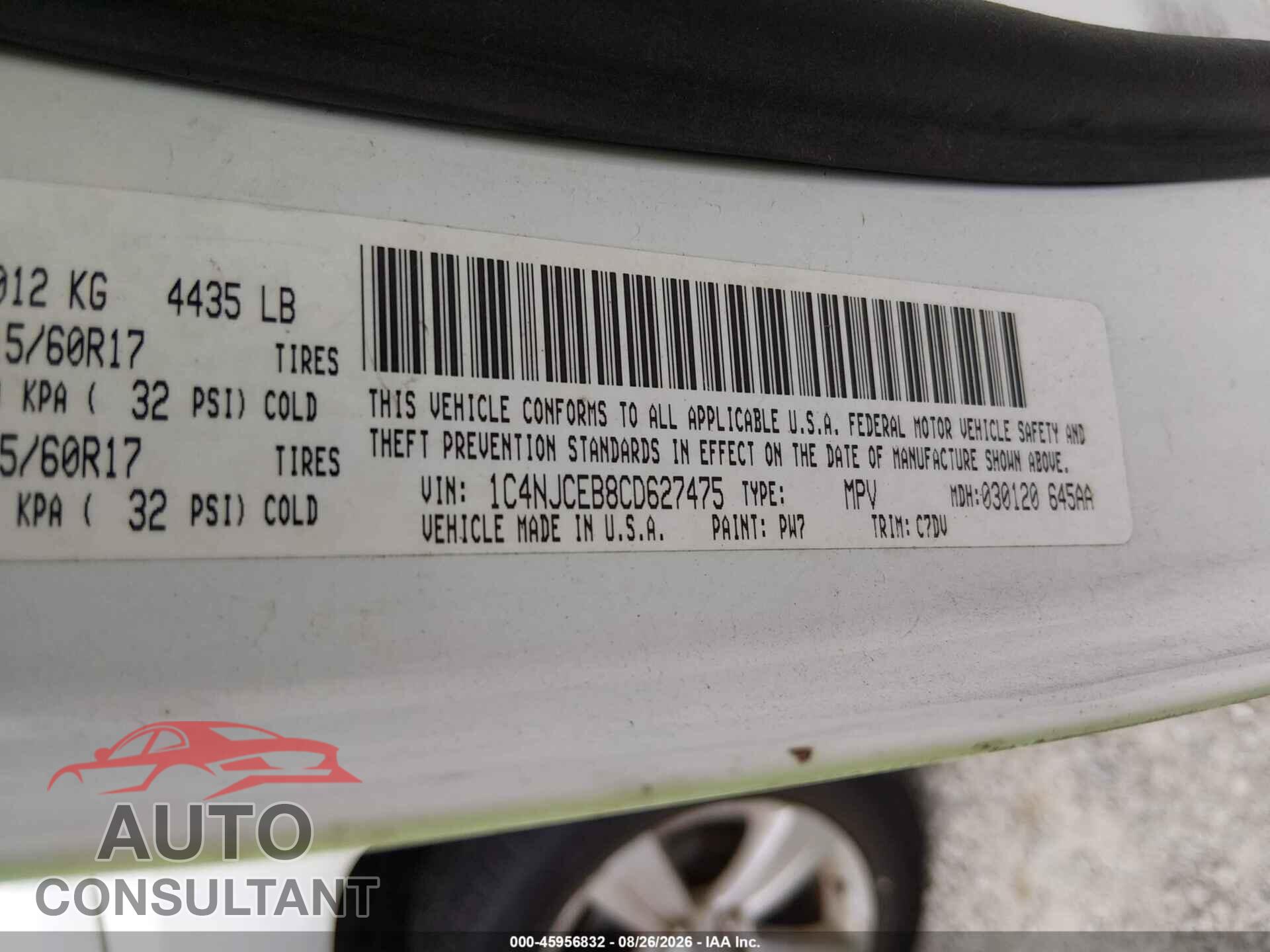 JEEP COMPASS 2012 - 1C4NJCEB8CD627475