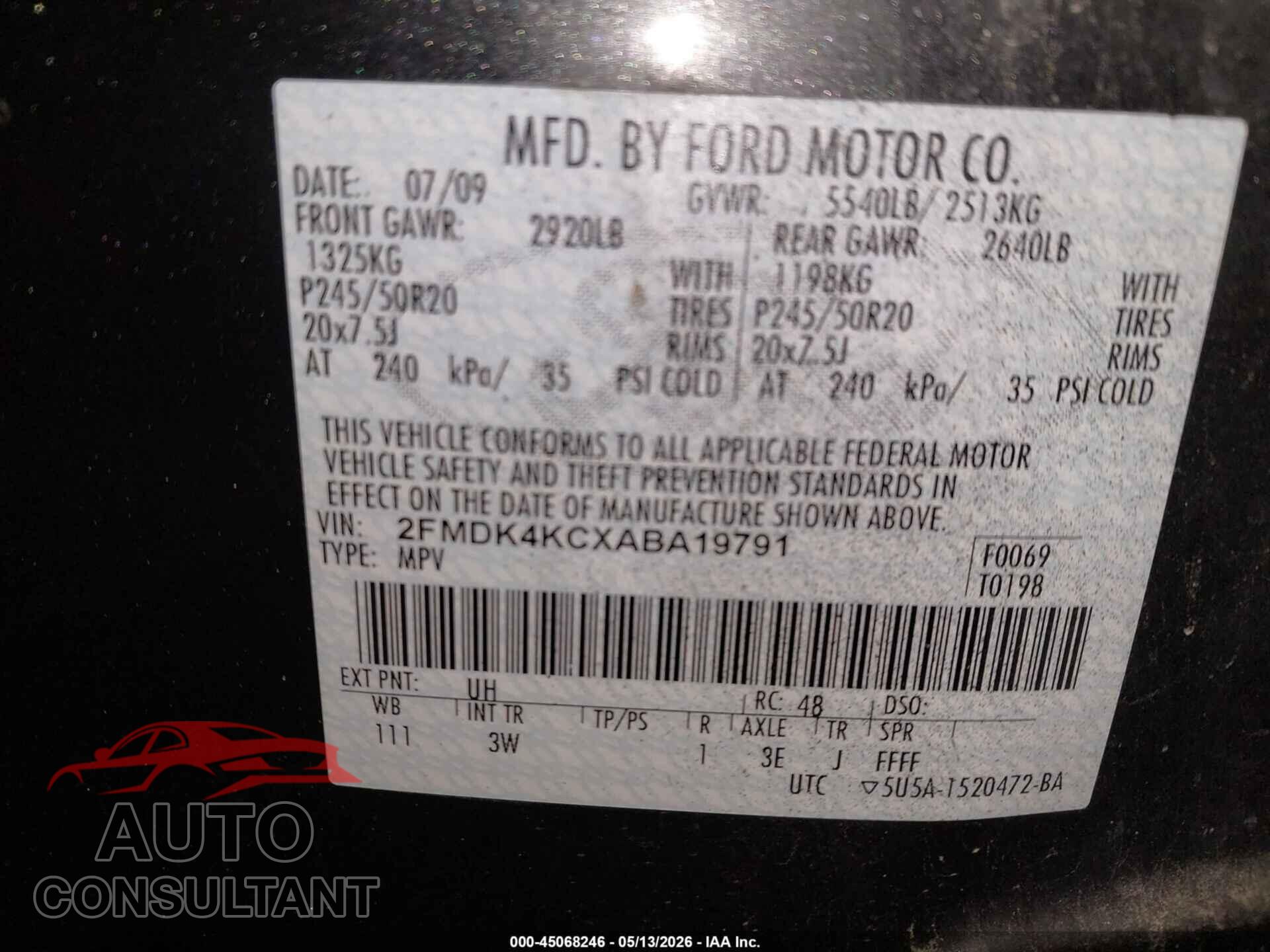 FORD EDGE 2010 - 2FMDK4KCXABA19791
