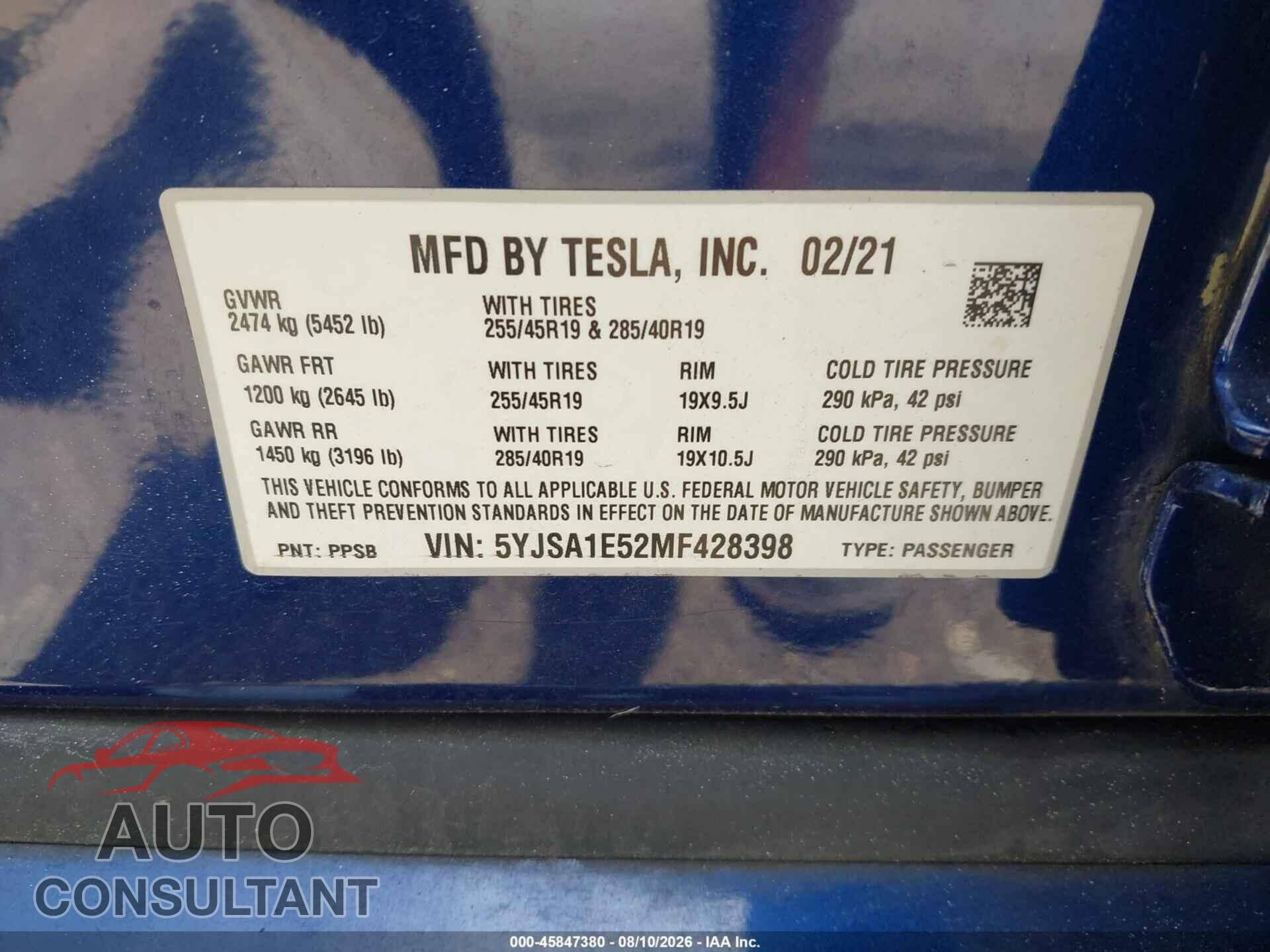 TESLA MODEL S 2021 - 5YJSA1E52MF428398