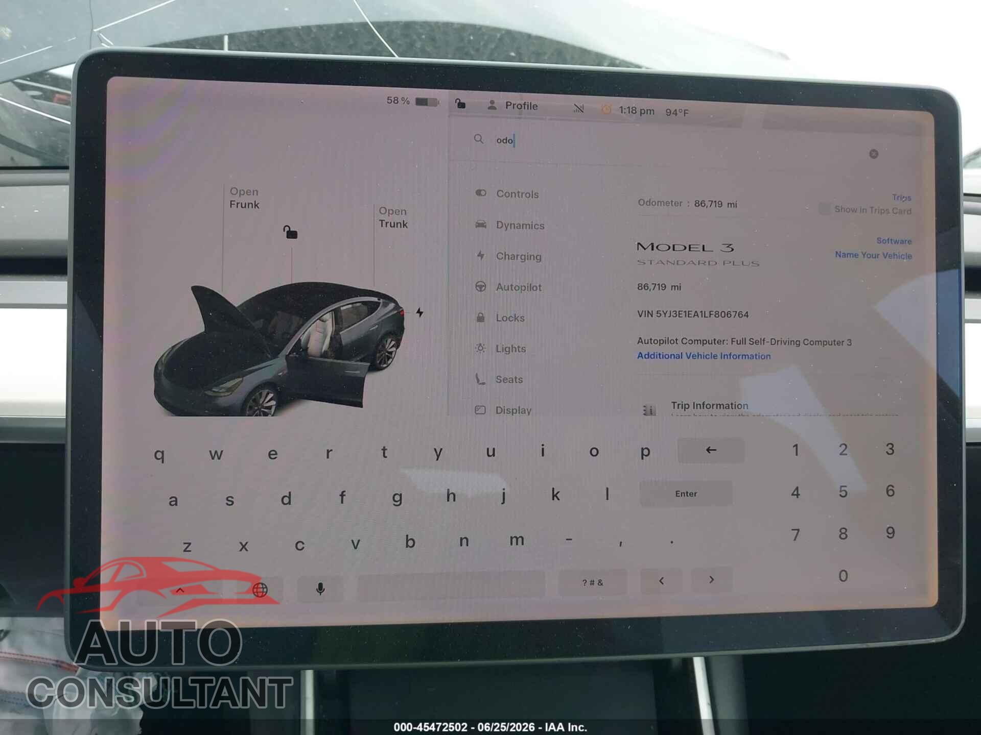 TESLA MODEL 3 2020 - 5YJ3E1EA1LF806764