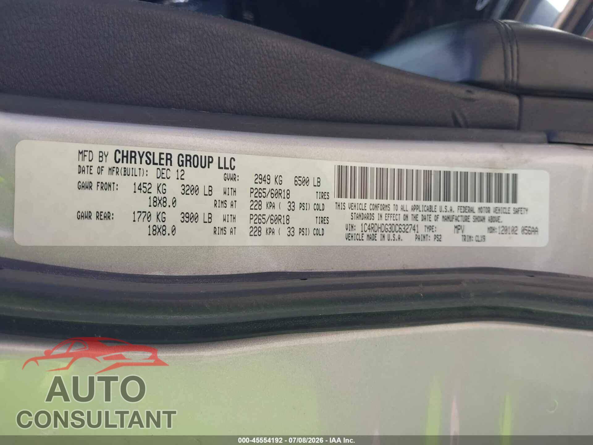 DODGE DURANGO 2013 - 1C4RDHDG3DC632741
