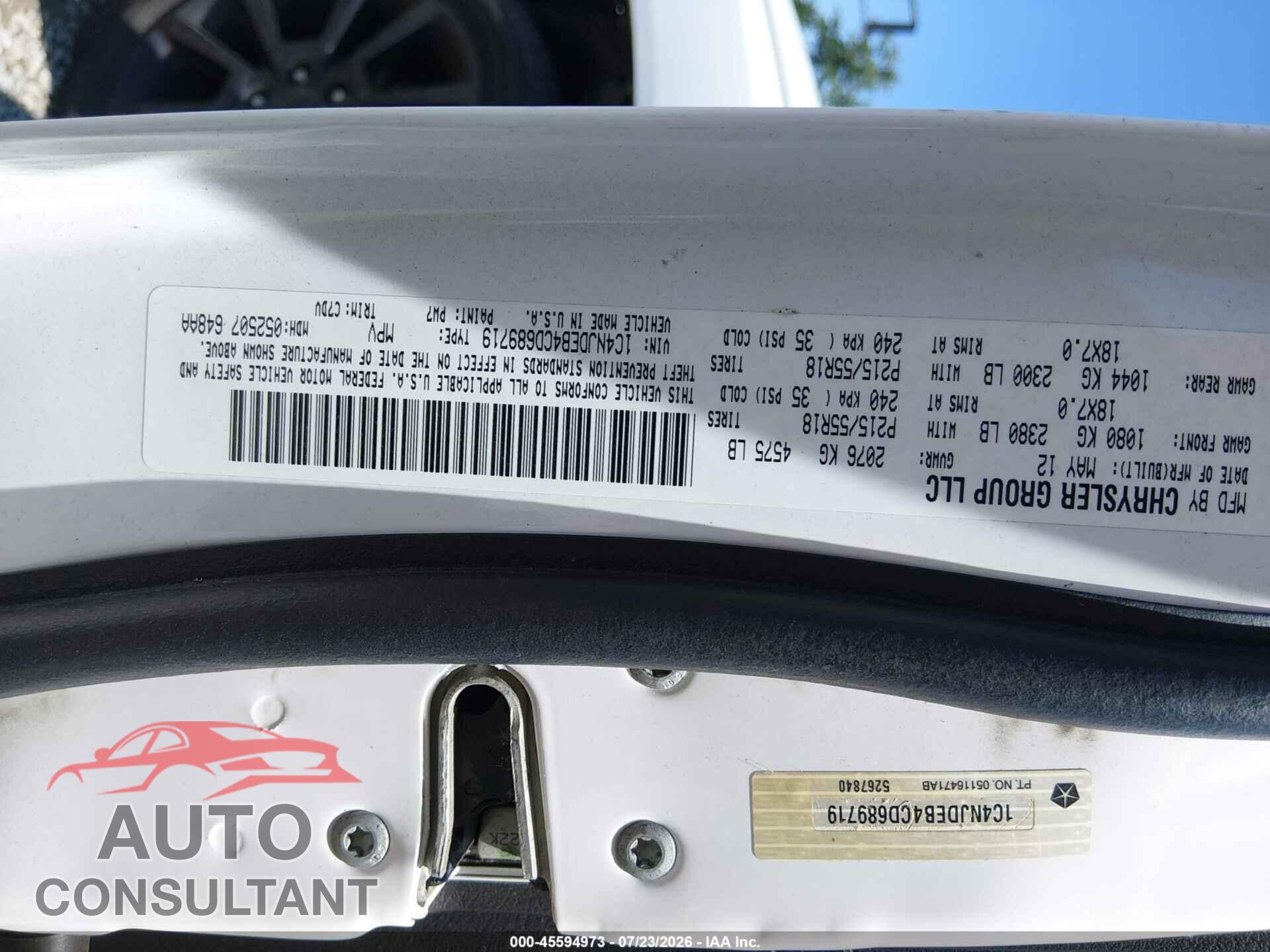 JEEP COMPASS 2012 - 1C4NJDEB4CD689719