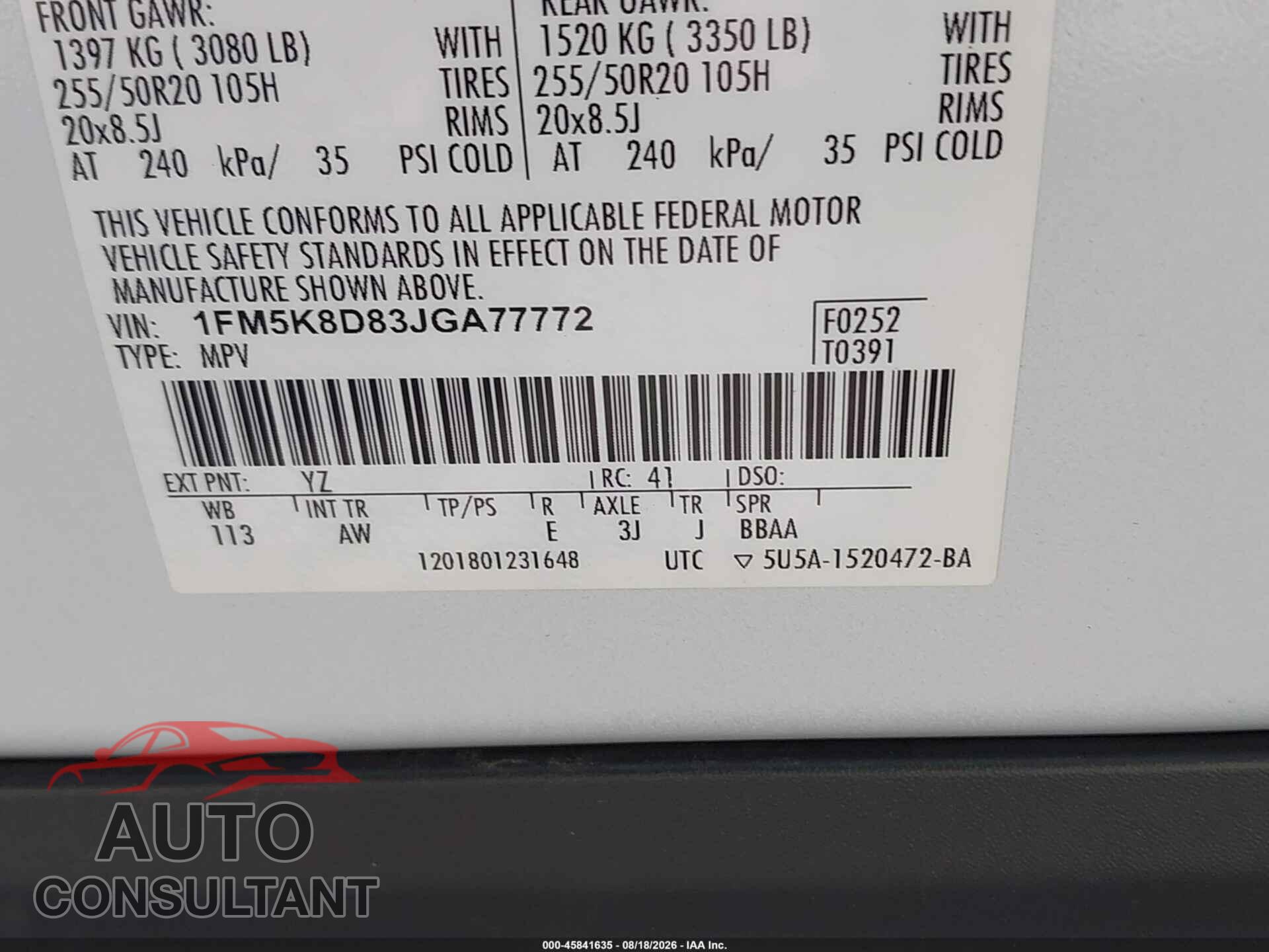 FORD EXPLORER 2018 - 1FM5K8D83JGA77772