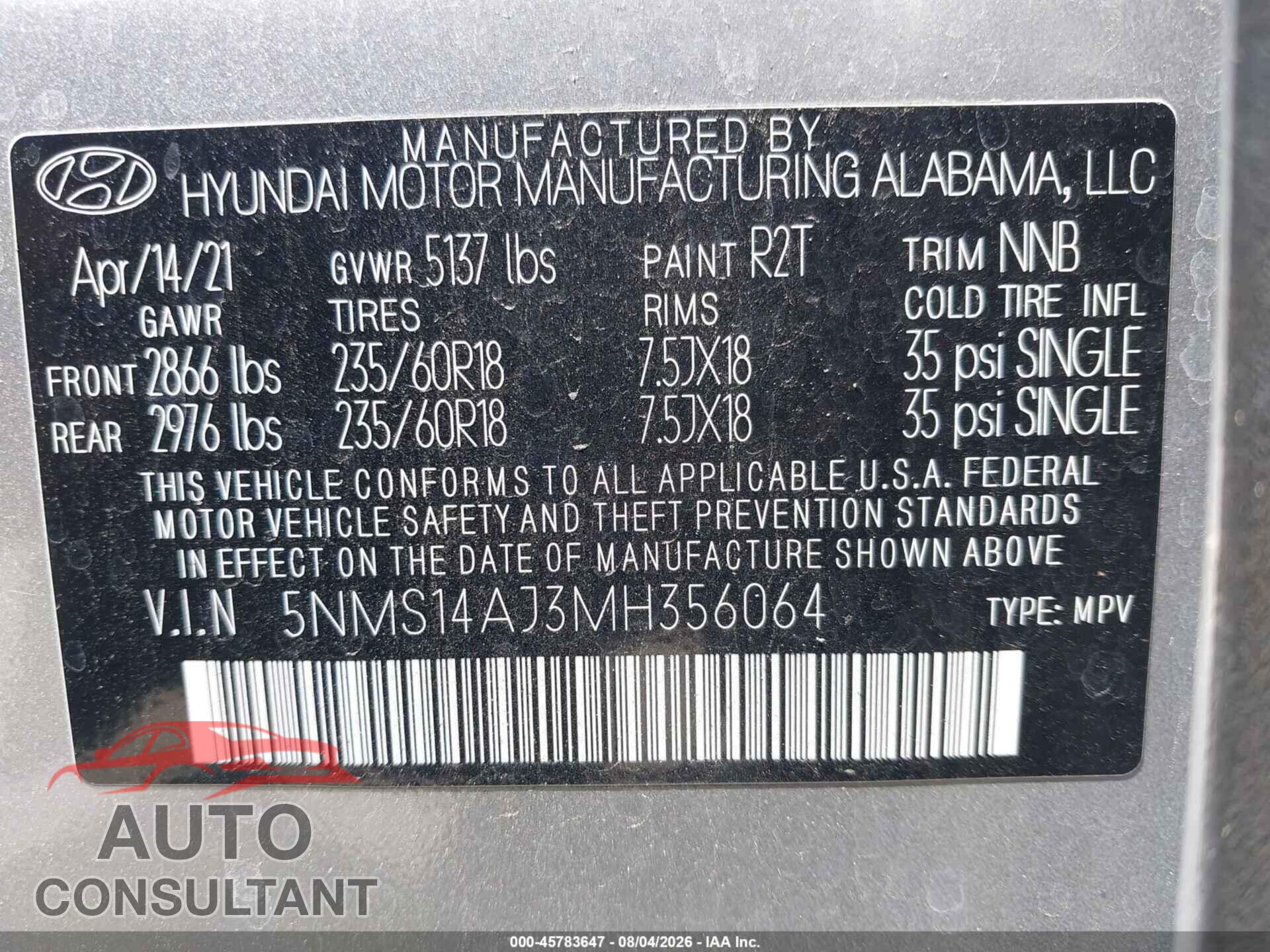 HYUNDAI SANTA FE 2021 - 5NMS14AJ3MH356064
