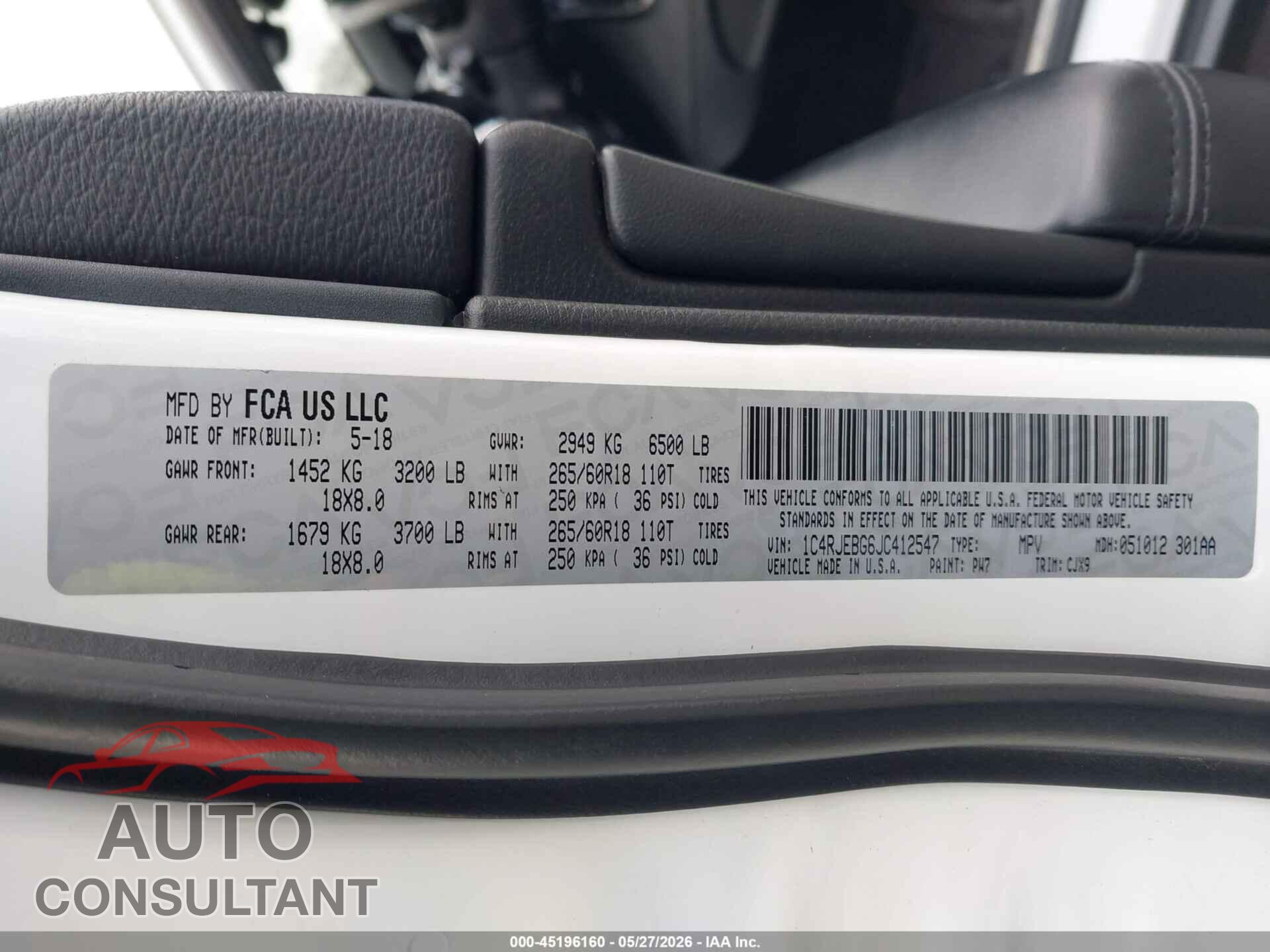 JEEP GRAND CHEROKEE 2018 - 1C4RJEBG6JC412547