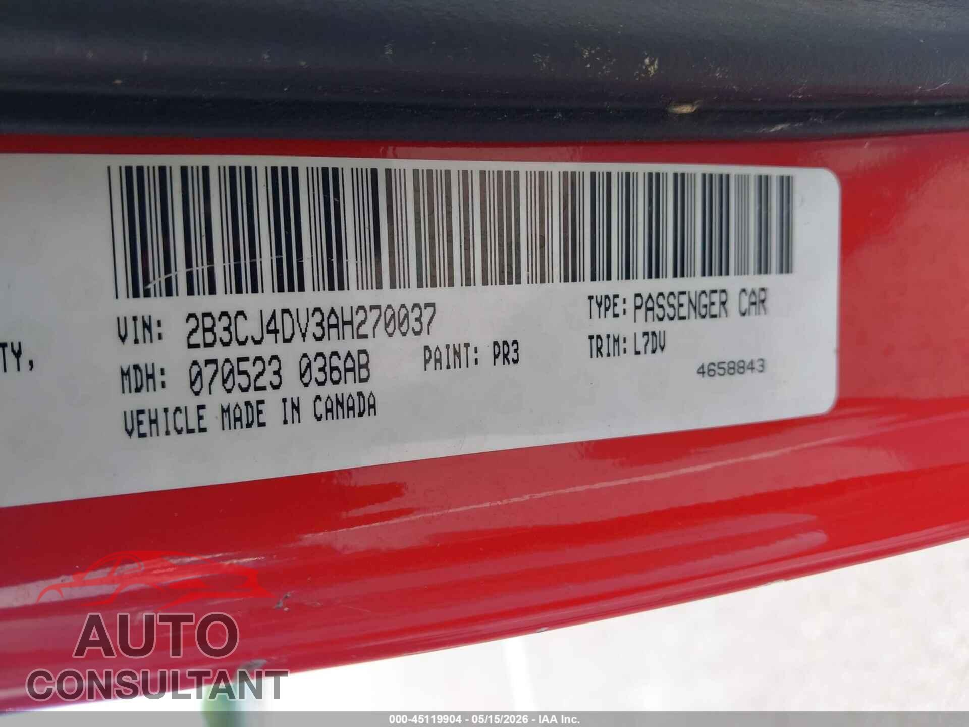 DODGE CHALLENGER 2010 - 2B3CJ4DV3AH270037