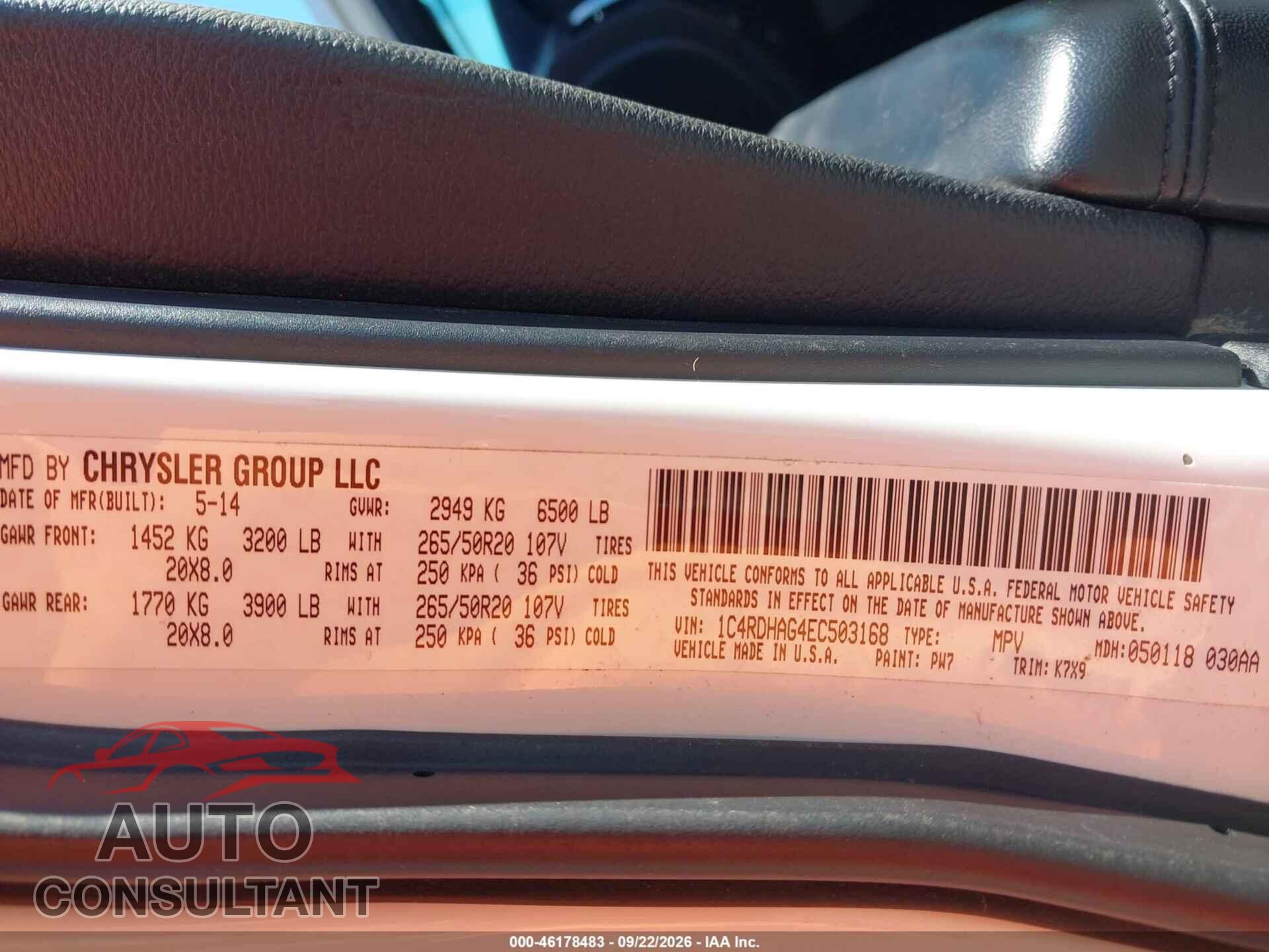 DODGE DURANGO 2014 - 1C4RDHAG4EC503168