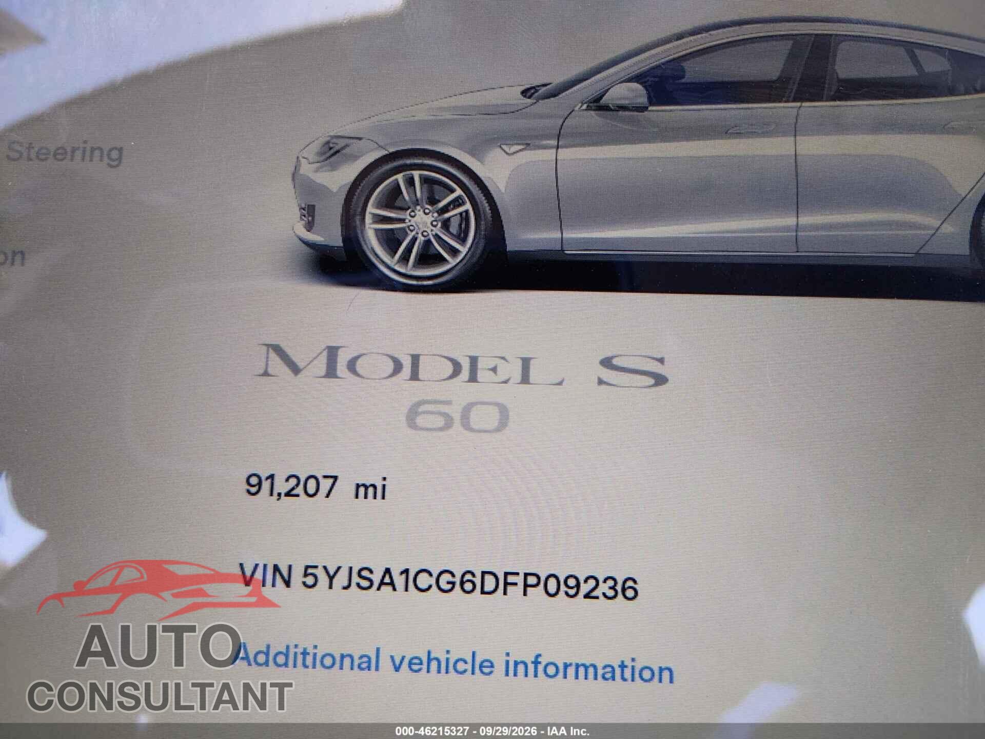 TESLA MODEL S 2013 - 5YJSA1CG6DFP09236