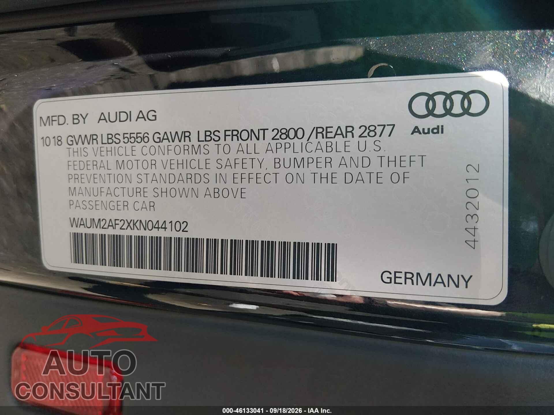 AUDI A6 2019 - WAUM2AF2XKN044102