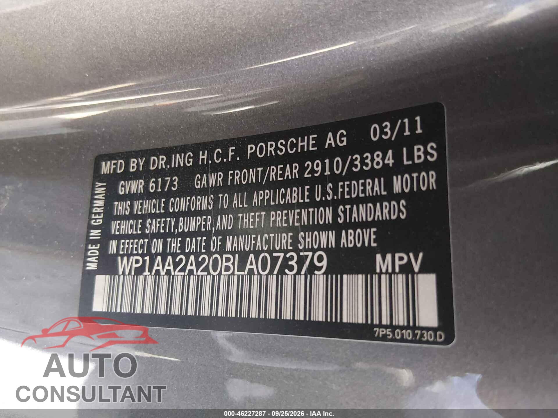 PORSCHE CAYENNE 2011 - WP1AA2A20BLA07379