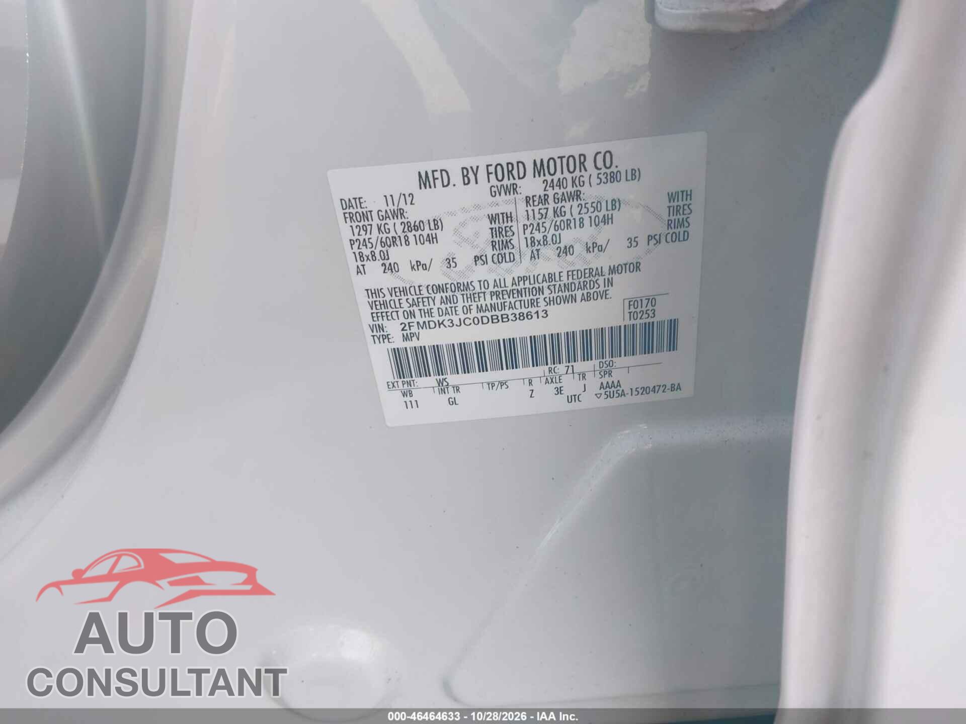 FORD EDGE 2013 - 2FMDK3JC0DBB38613
