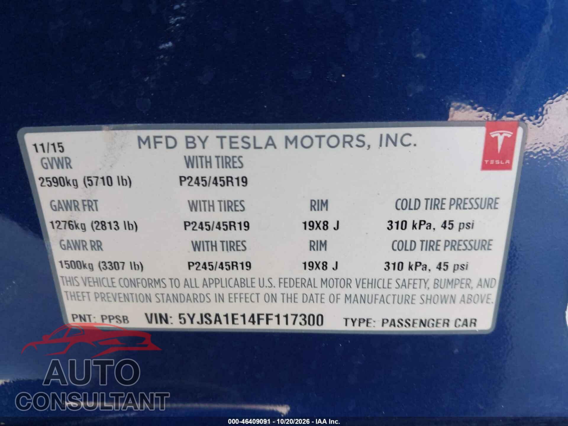 TESLA MODEL S 2015 - 5YJSA1E14FF117300