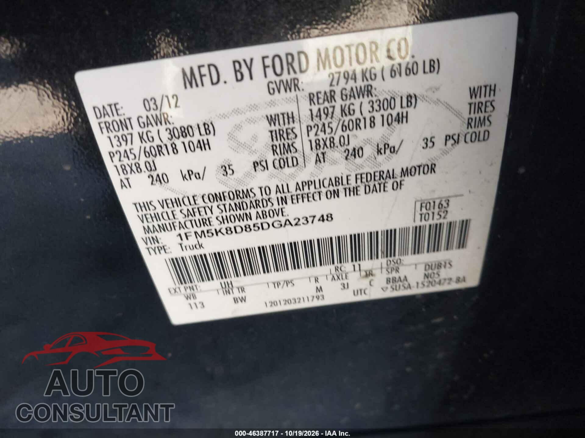 FORD EXPLORER 2013 - 1FM5K8D85DGA23748
