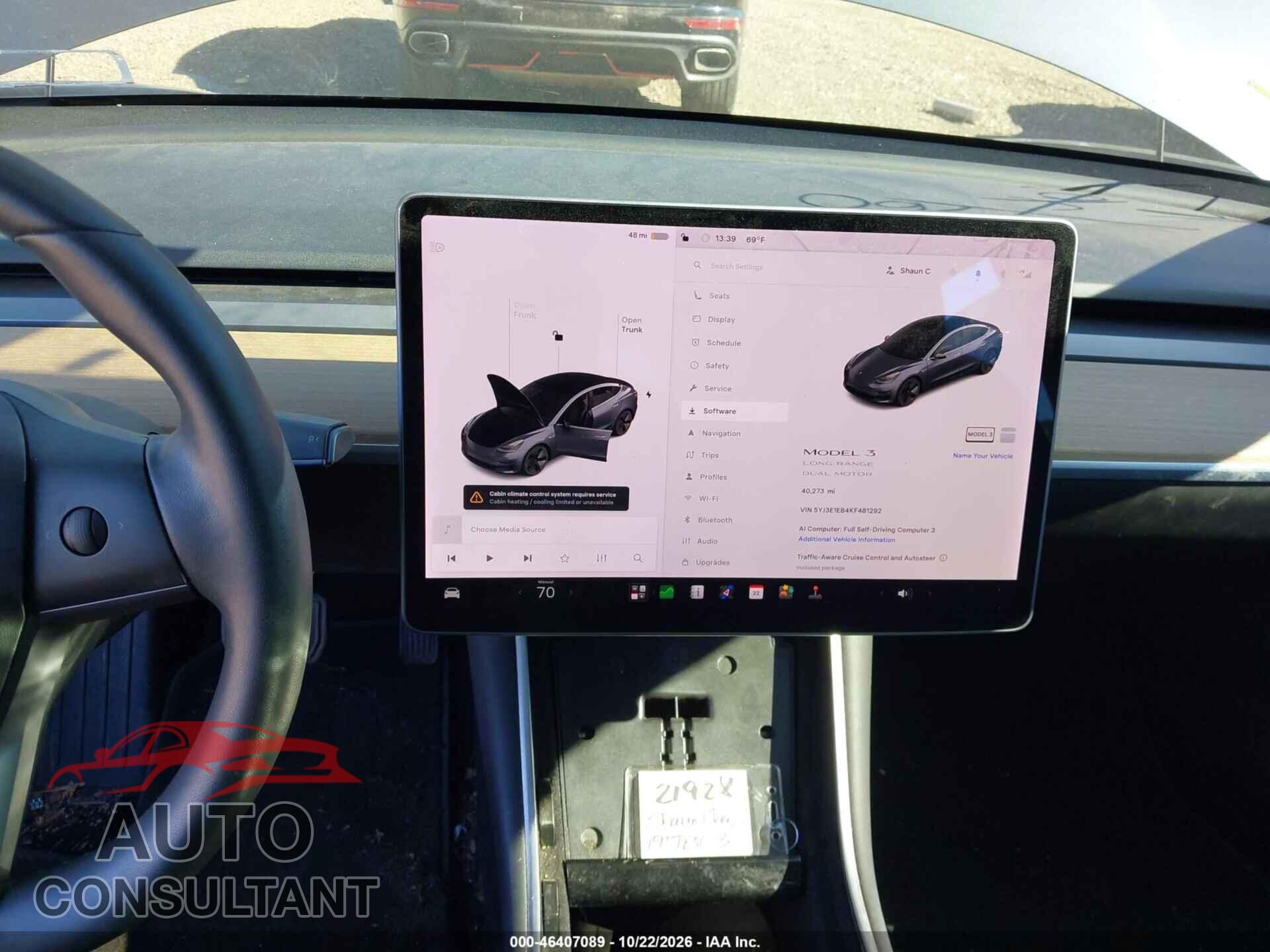 TESLA MODEL 3 2019 - 5YJ3E1EB4KF481292
