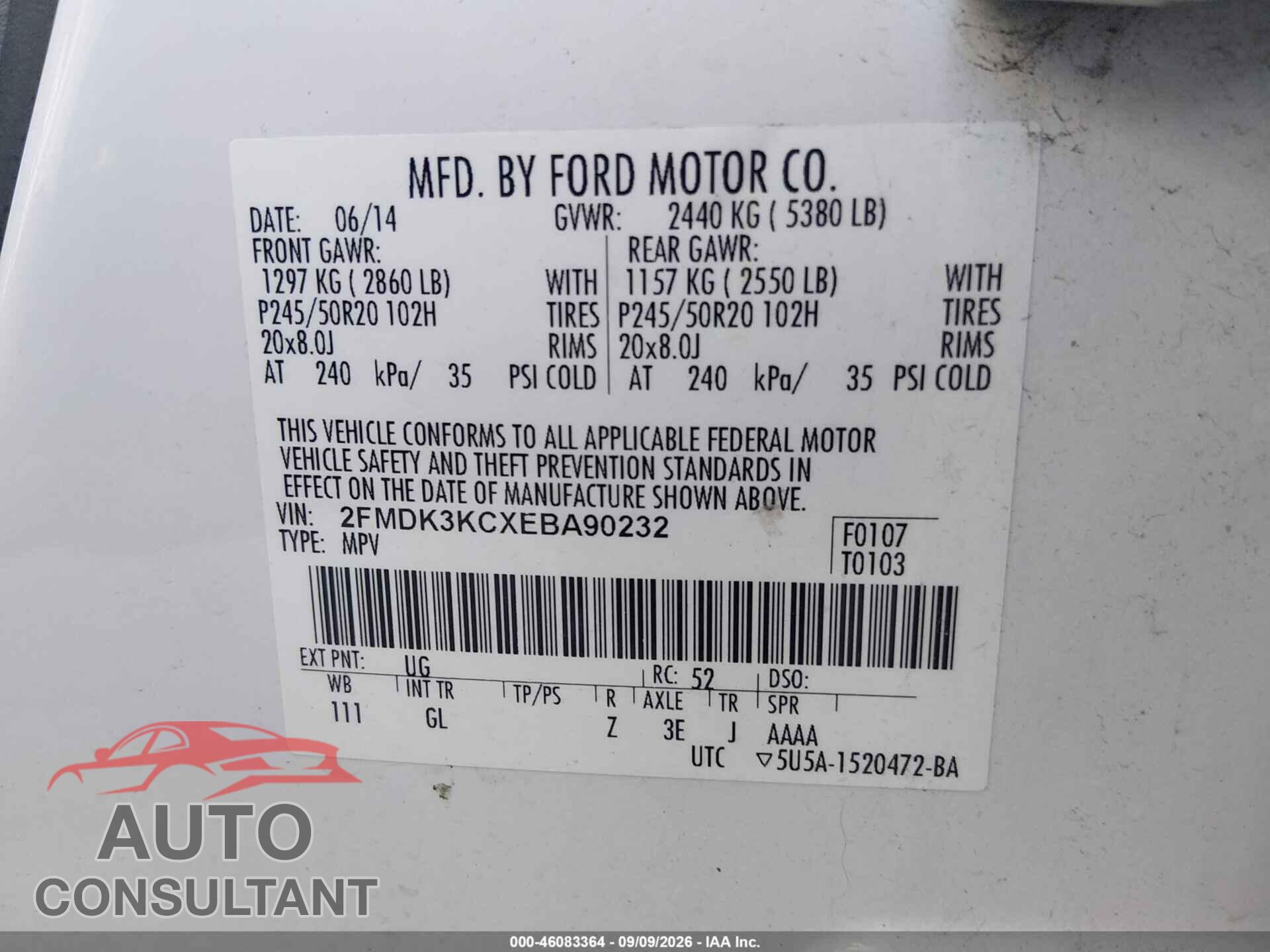 FORD EDGE 2014 - 2FMDK3KCXEBA90232