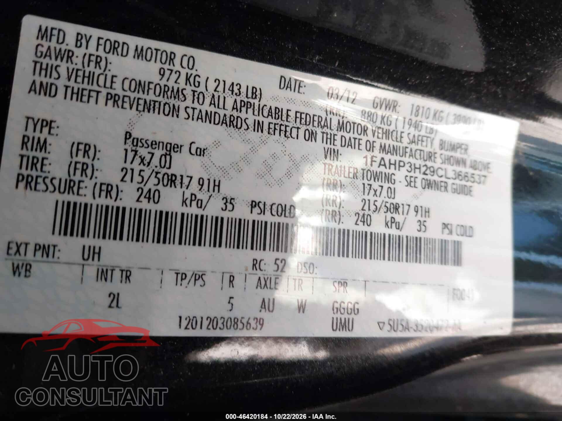 FORD FOCUS 2012 - 1FAHP3H29CL366537
